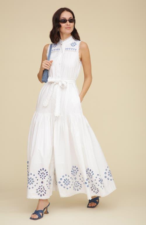 avec les filles women's cotton sleeveless eyelet maxi dress Avec Les Filles Eyelet Embroidery Sleeveless Maxi Dress in White