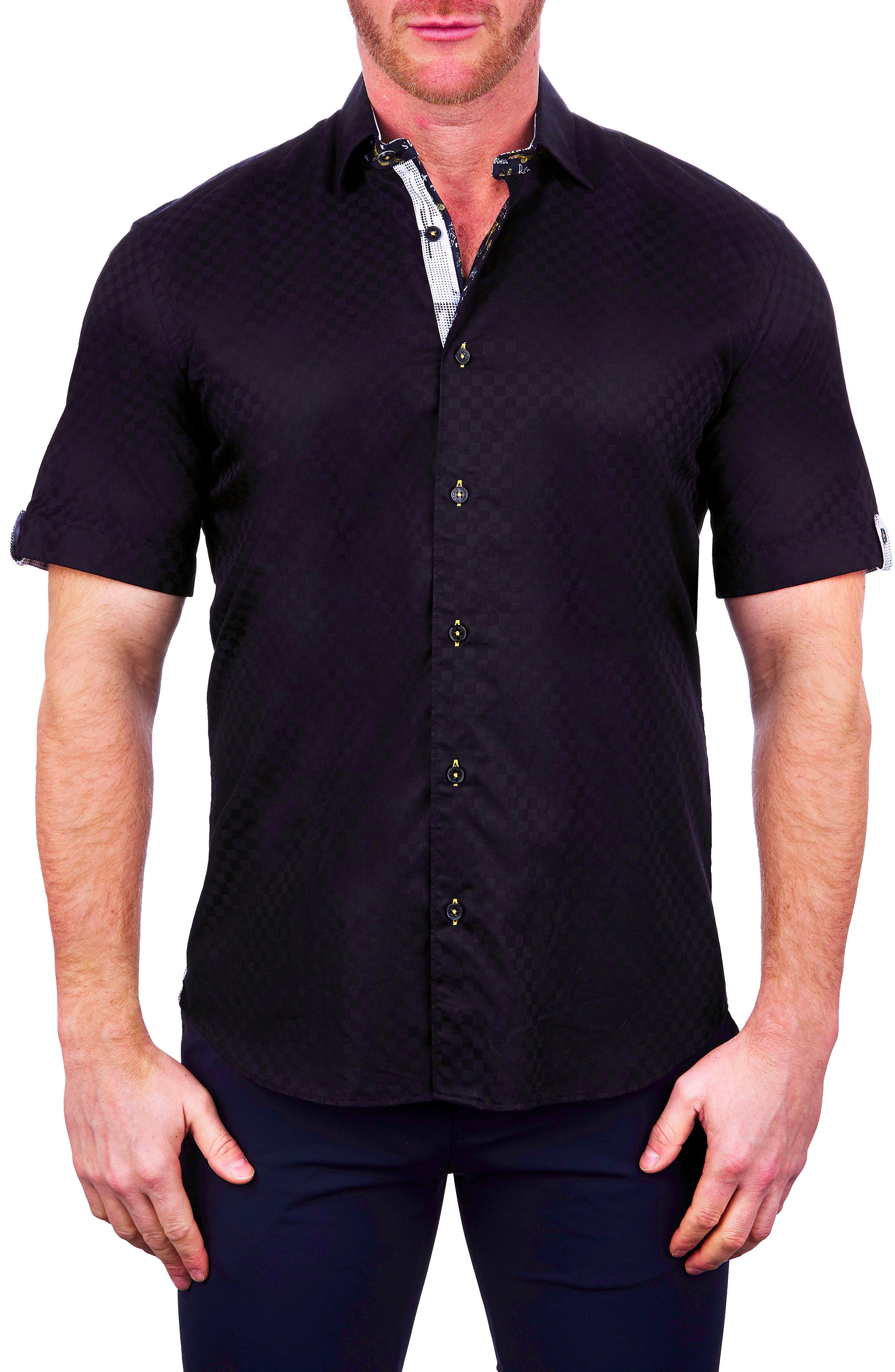 Maceoo Cotton Galileo Pepper Black Short Sleeve Button-up Shirt for Men ...
