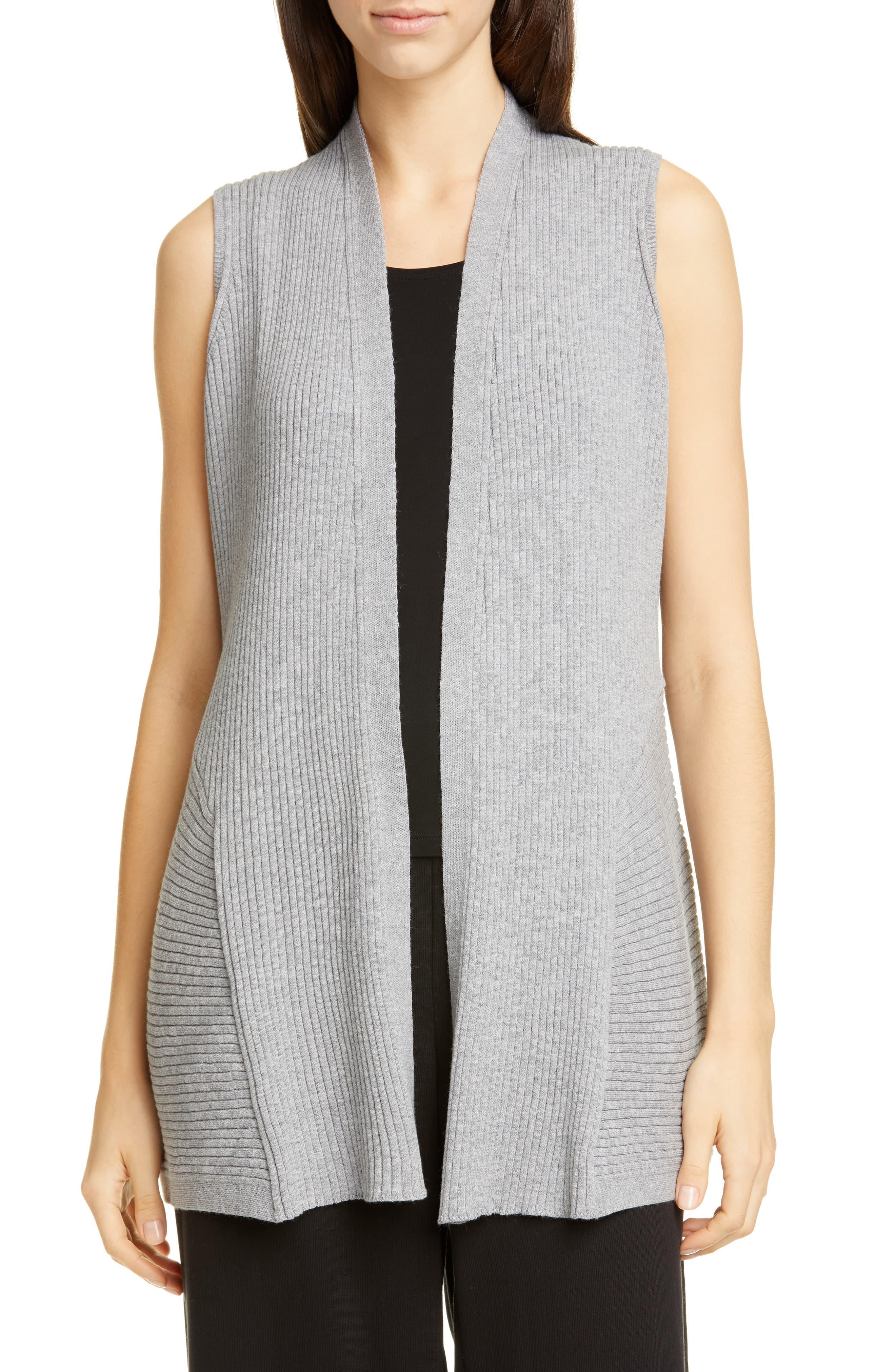 Eileen Fisher Long Sleeveless Wool Cardigan in Pewter (Gray) Lyst