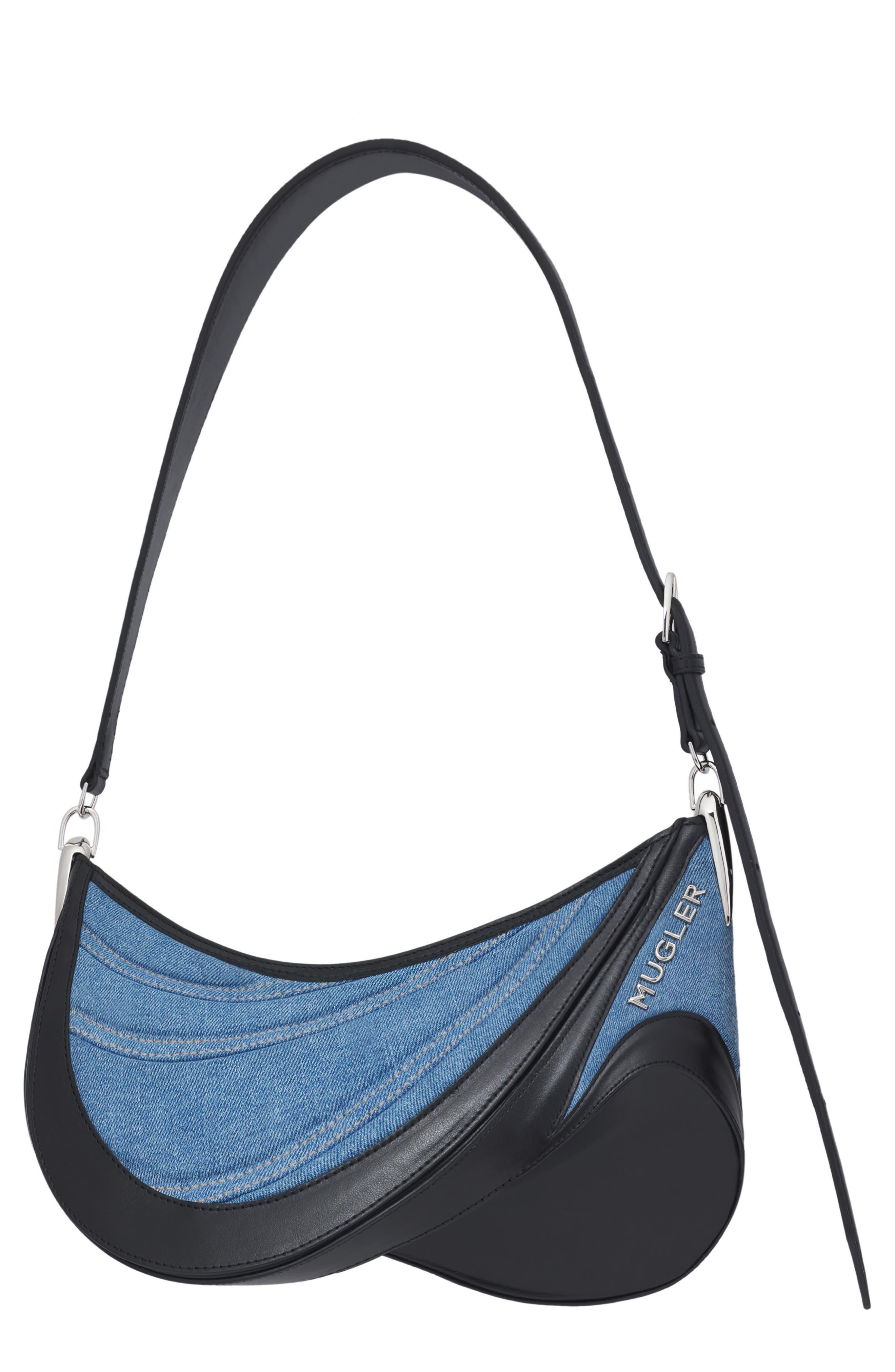 Leather And Denim Shoulder Bag in Blue - Mugler