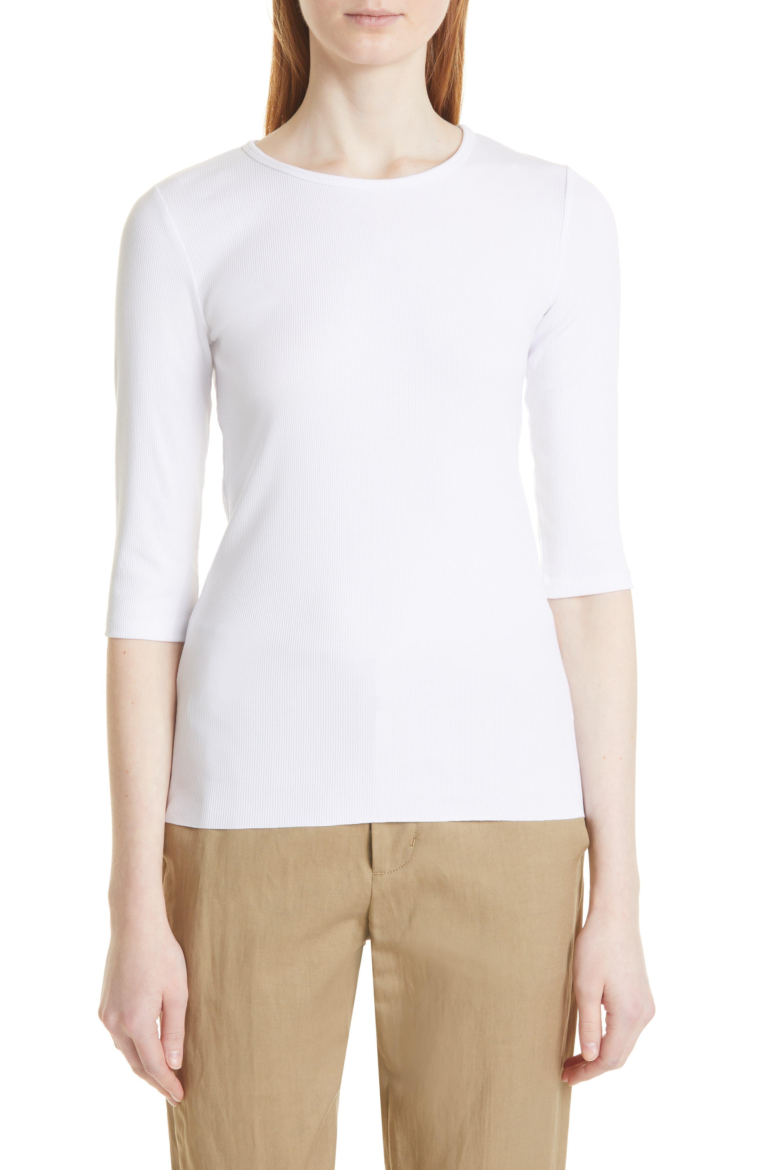 Vince Elbow Sleeve Rib Top in White Lyst