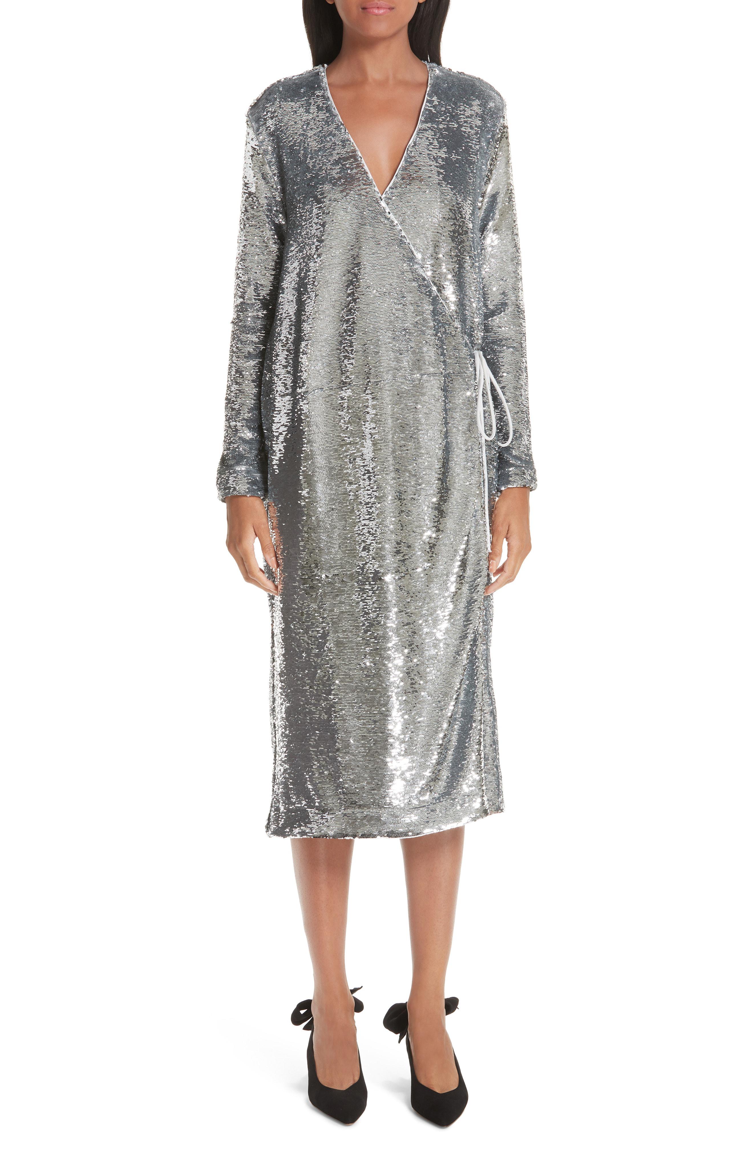 ganni silver sequin dress