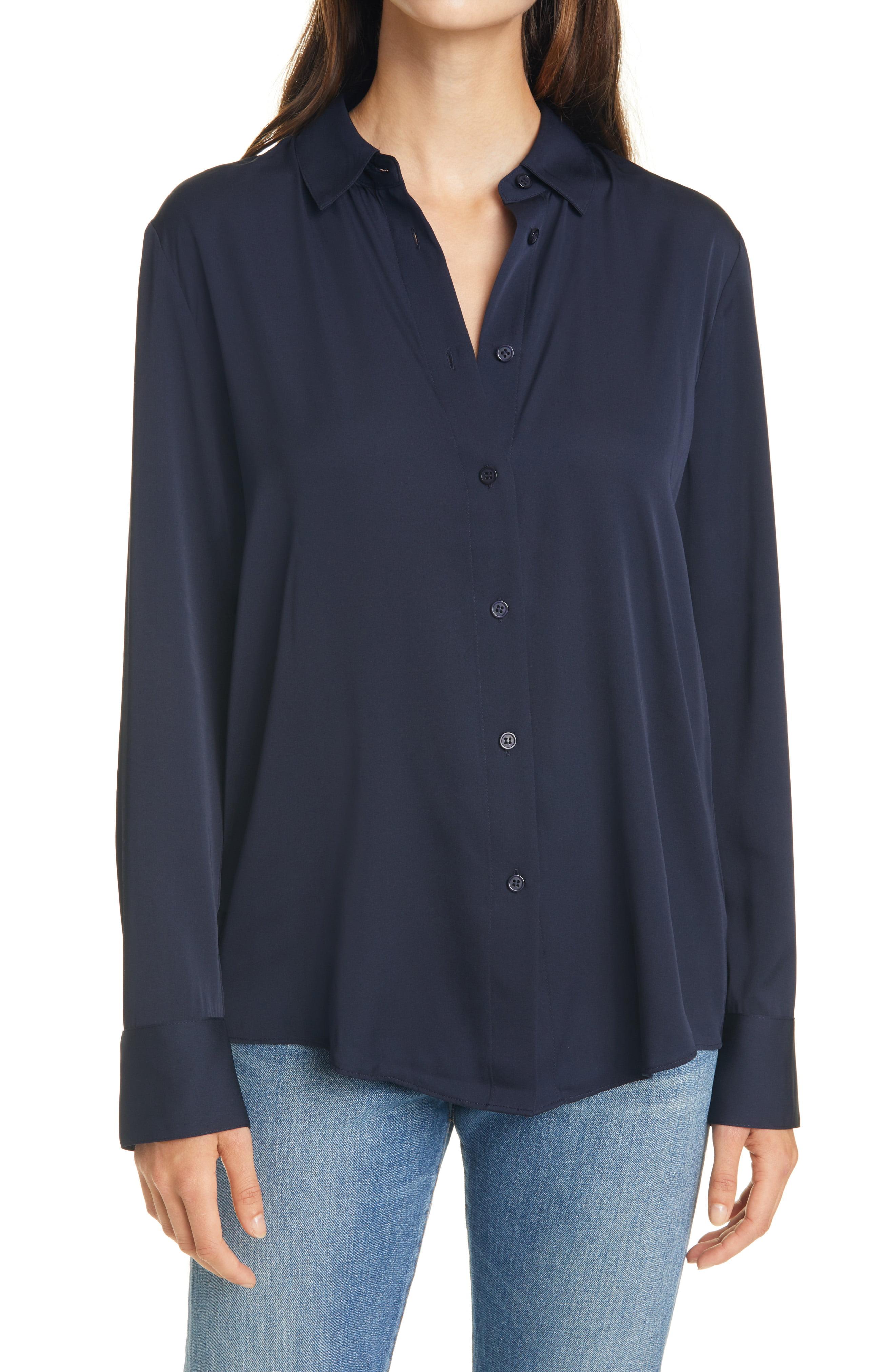 Nordstrom Long Sleeve Stretch Silk Button-up Shirt in Navy Night (Blue ...