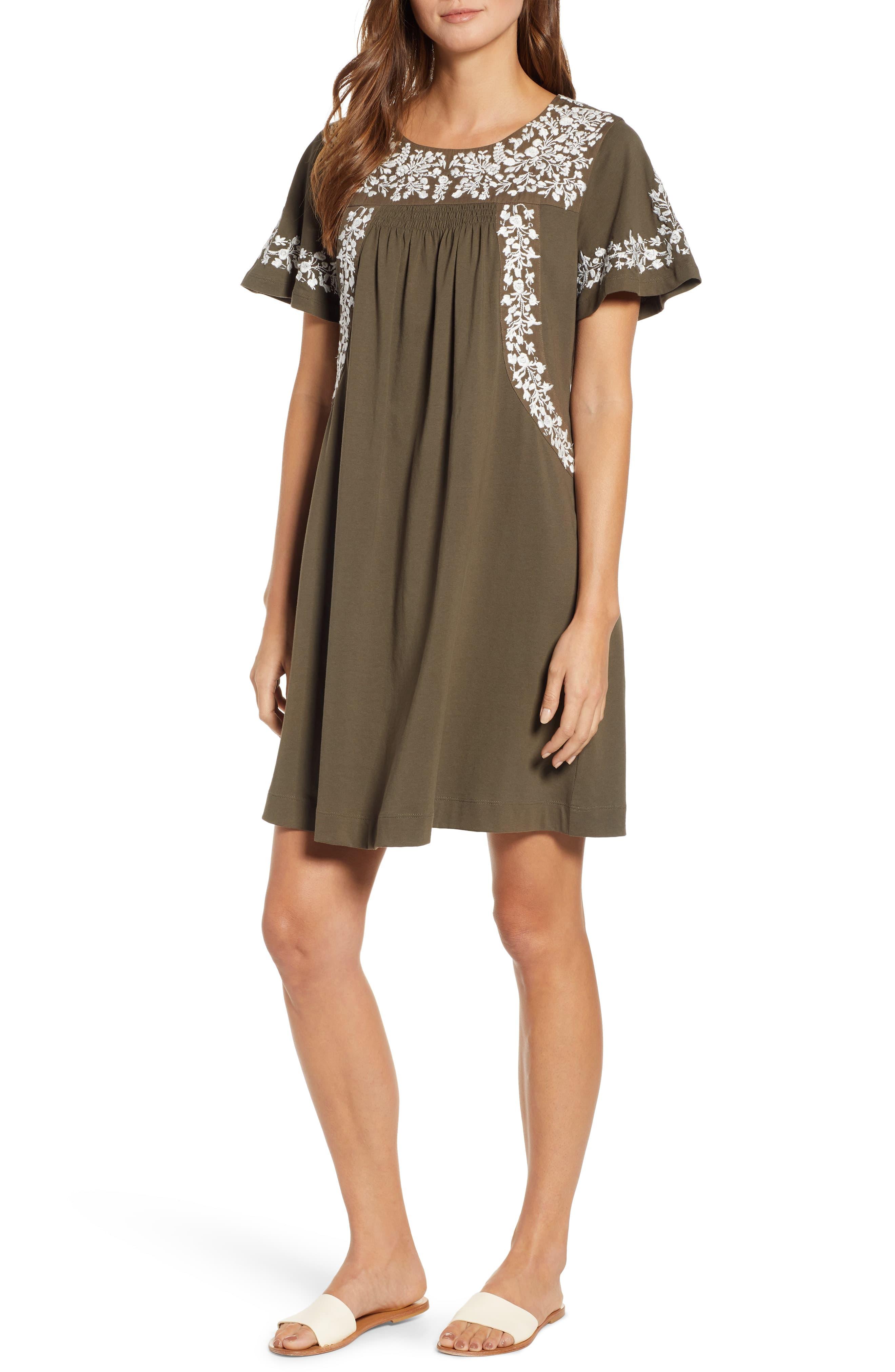 caslon embroidered cotton shift dress