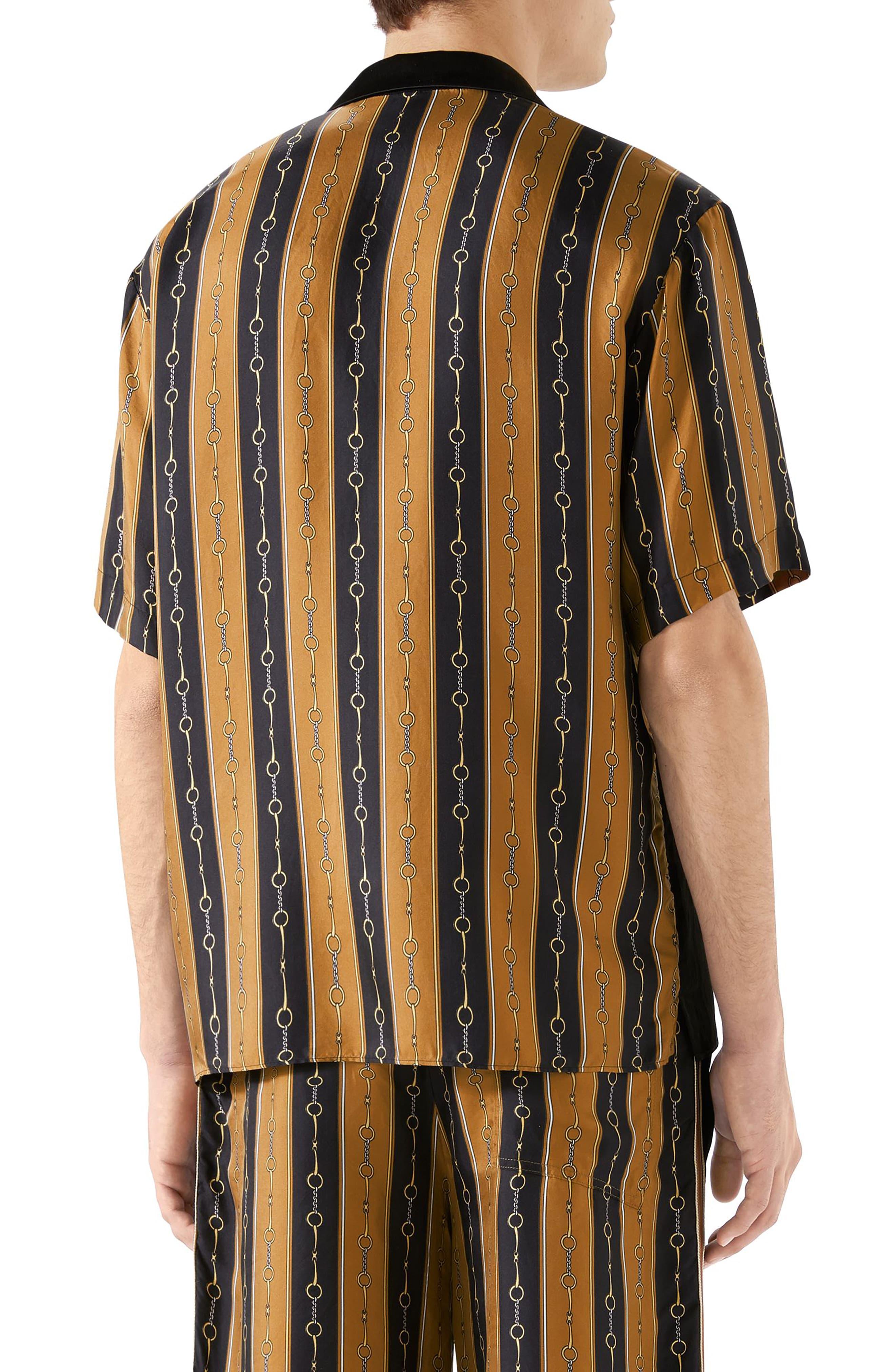 Gucci Silk Mixed Media Bowling Shirt in Black Gold (Black) for Men ...