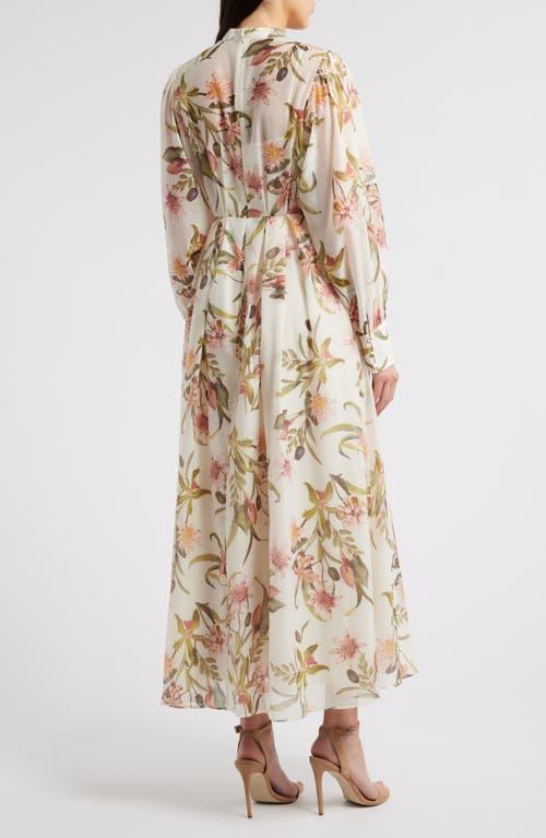 floral long sleeve tiered midi dress chelsea28 Chelsea28 Ruffle Sleeve Tiered Midi Dress in Ivory- Amanda Floral at Nordstrom, Size X-Small