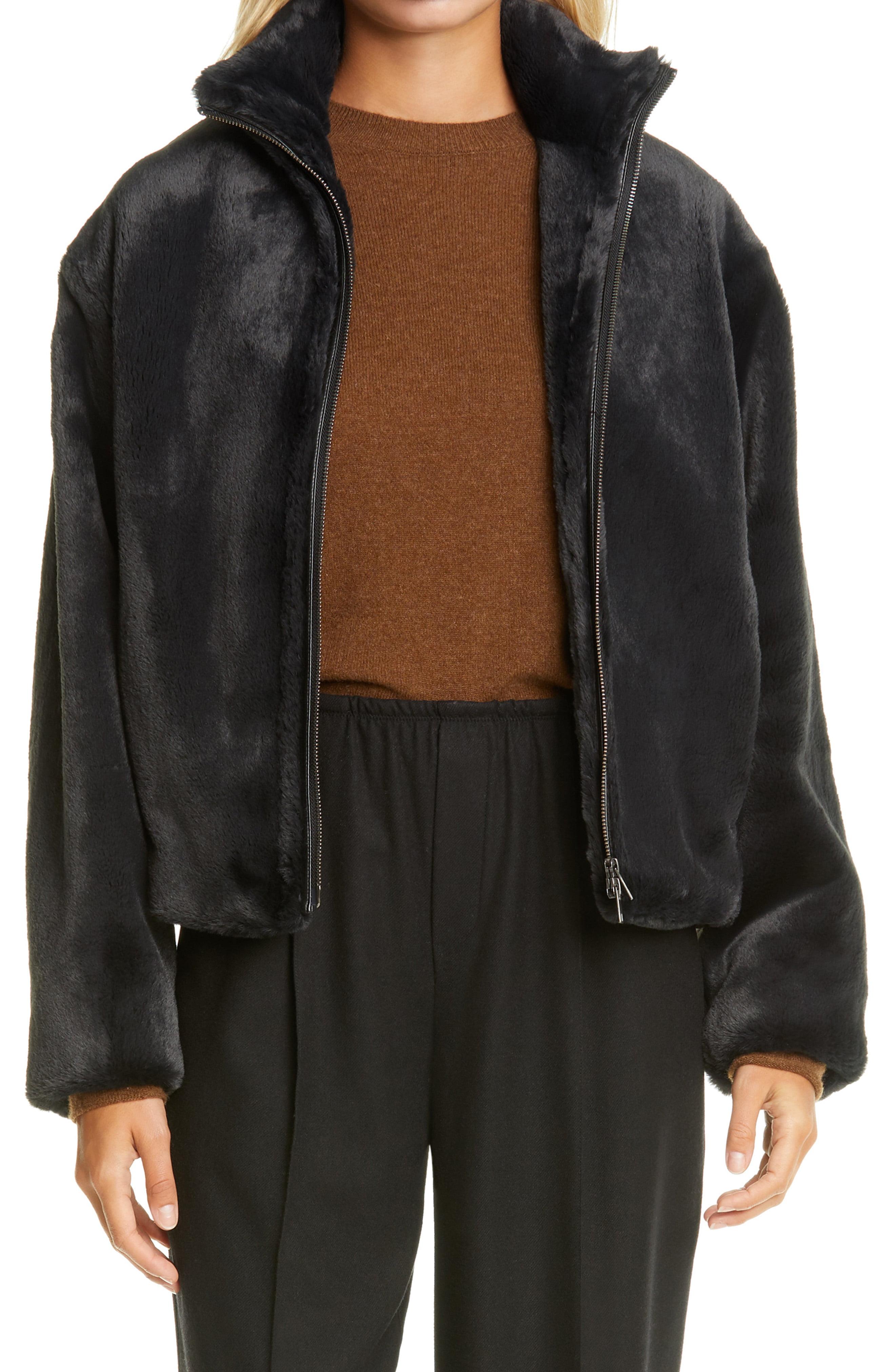 Vince Zip Front Plush Faux Fur Jacket in Iron (Black) Lyst
