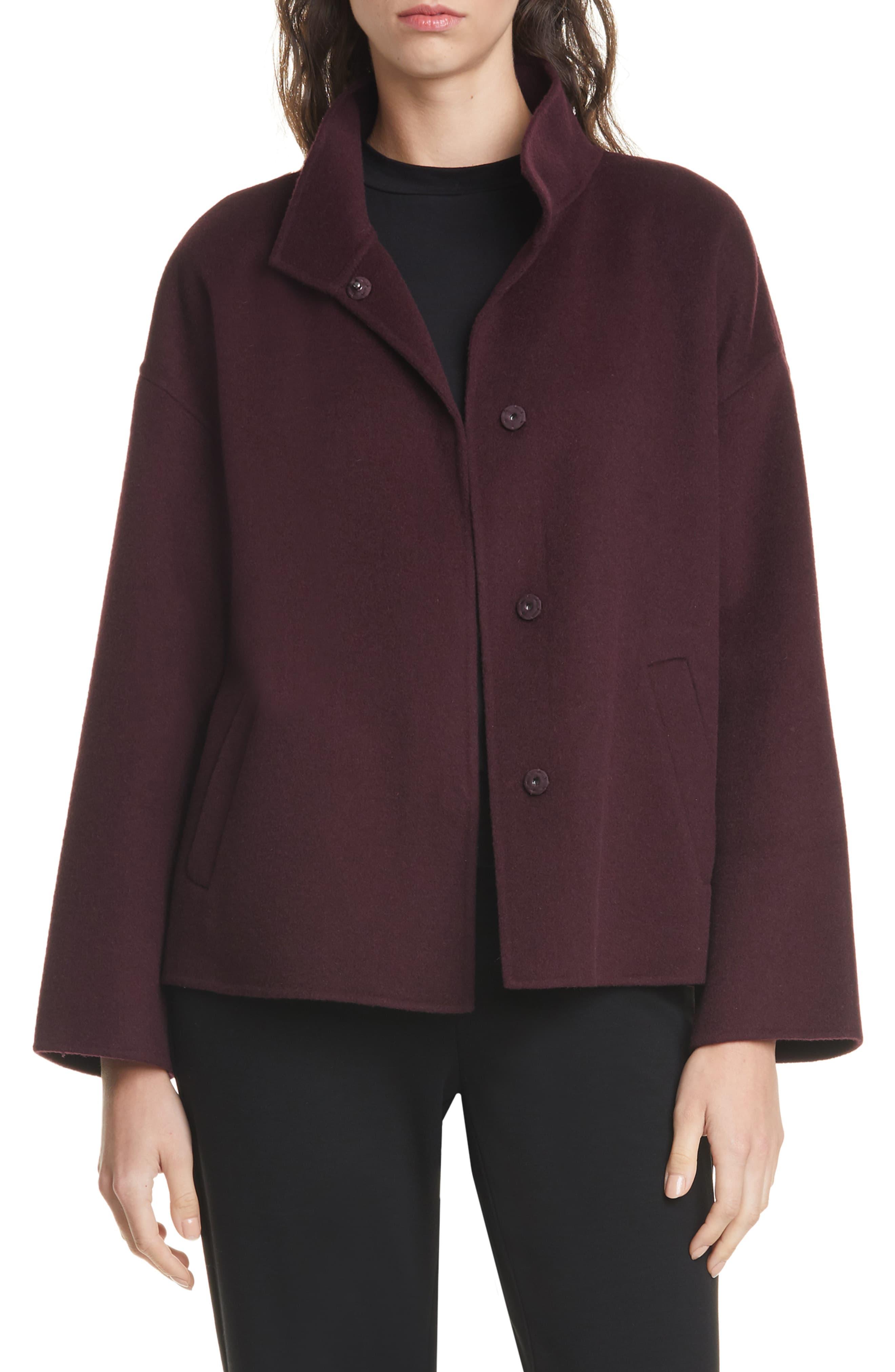 Eileen Fisher Cashmere Stand Collar Boxy Coat in Purple - Lyst