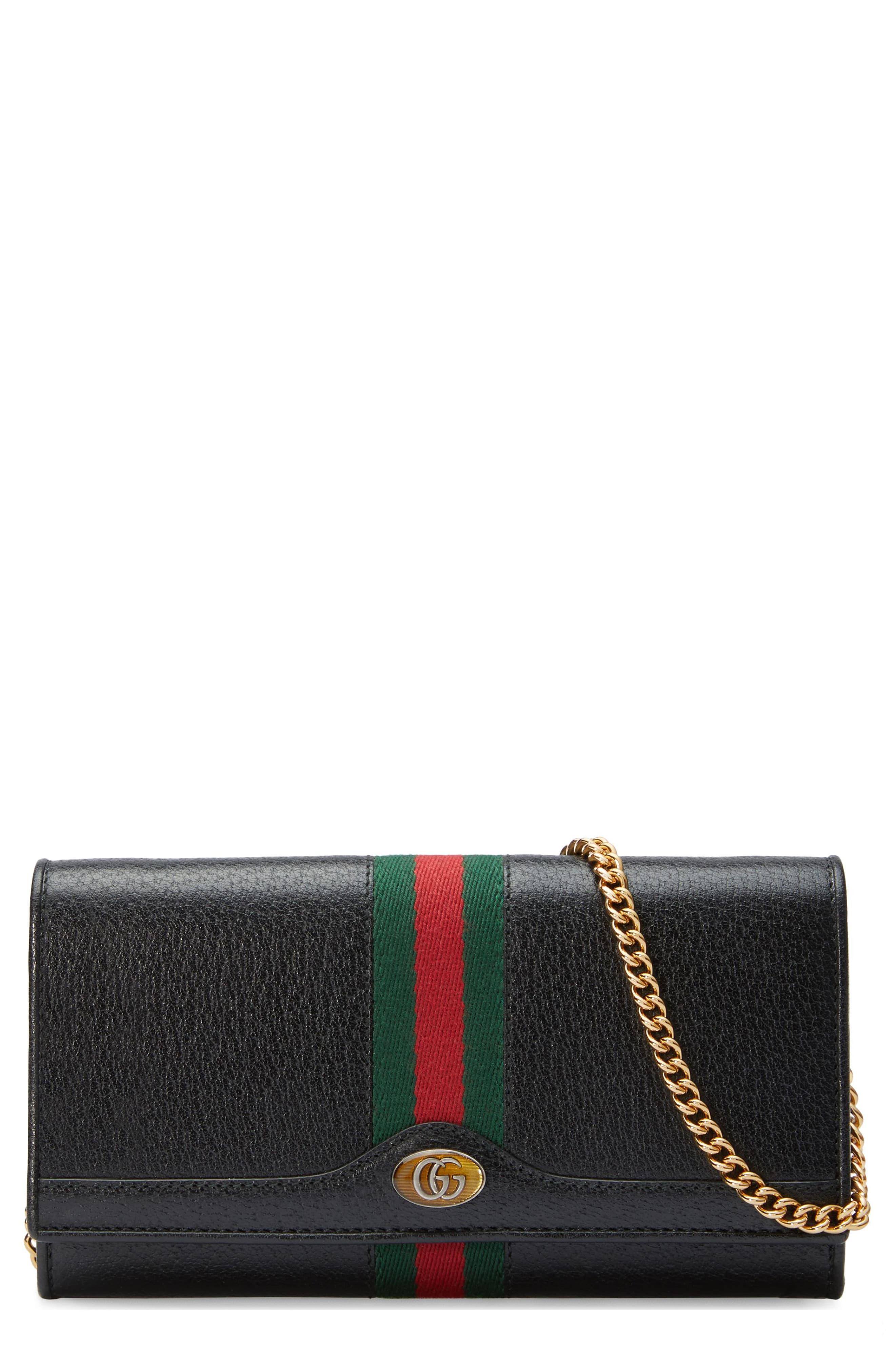 Gucci Ophidia Leather Continental Wallet On A Chain in Black - Lyst