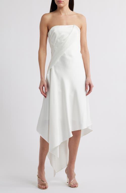 Amsale Asymmetric Strapless Satin Midi Dress in White Lyst