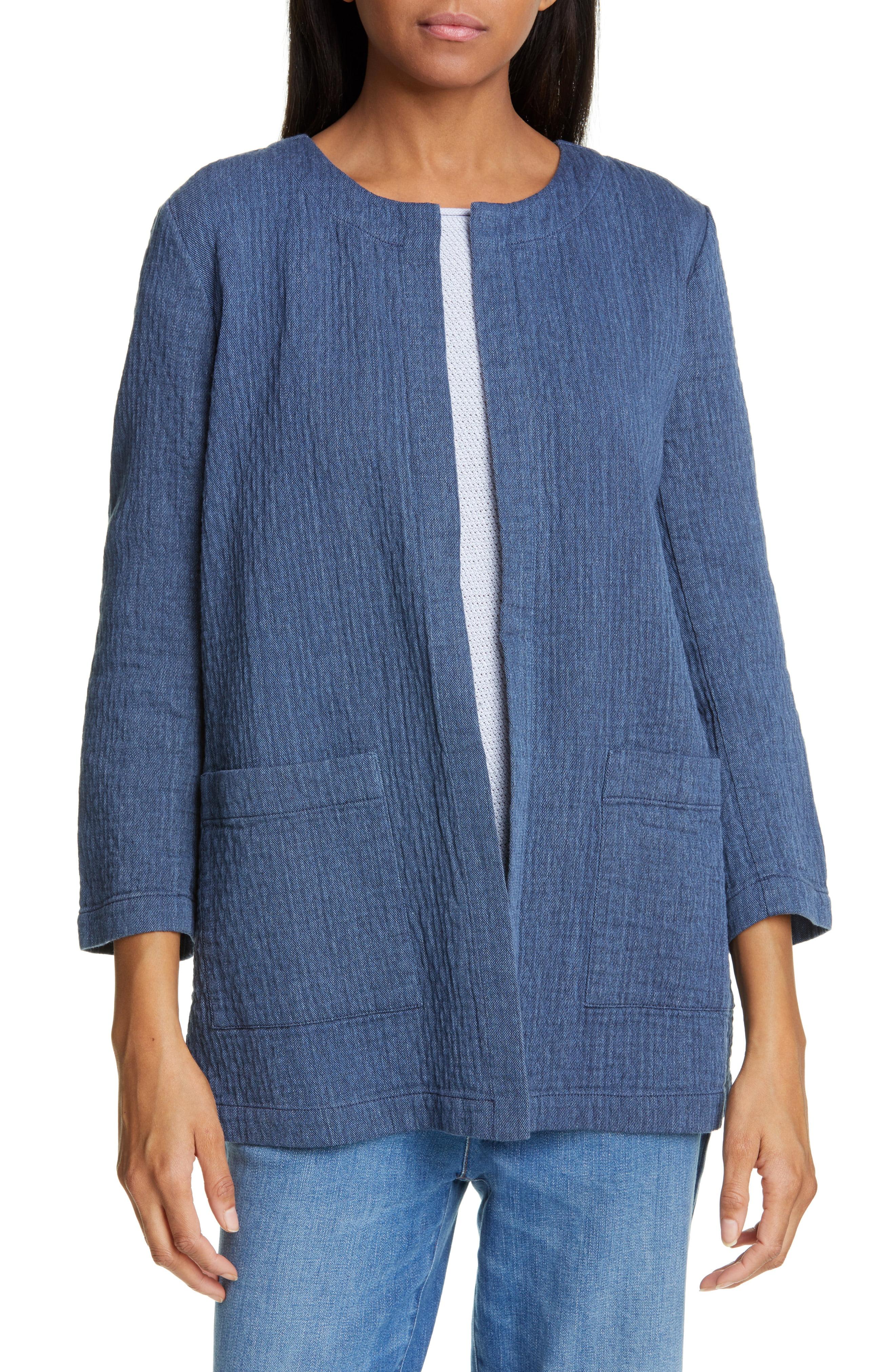 Lyst - Eileen Fisher Quilted Cotton & Linen Jacket in Blue