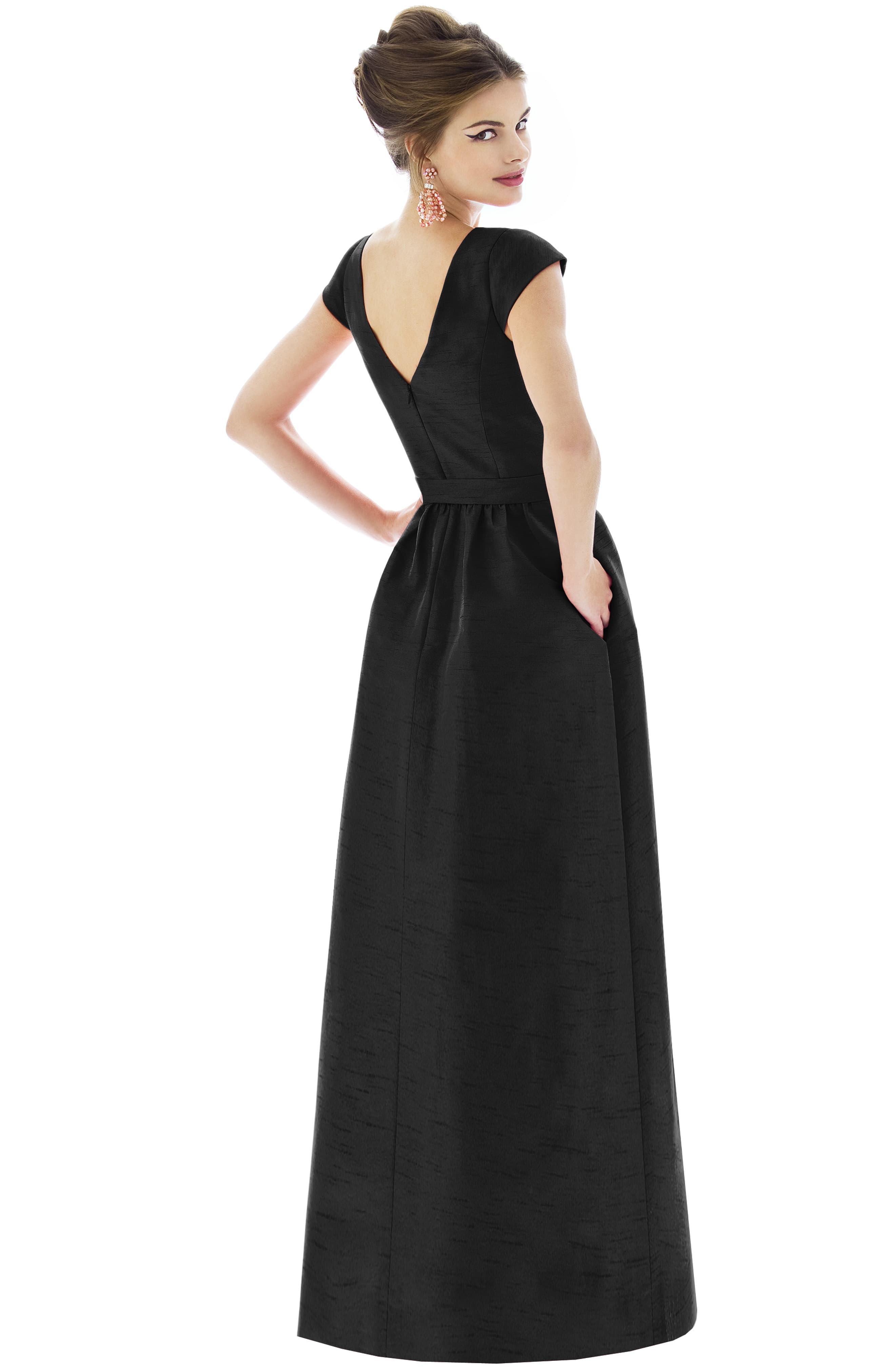 Alfred Sung Cap-Sleeve Dupioni Full-Length Dress in Black - Lyst