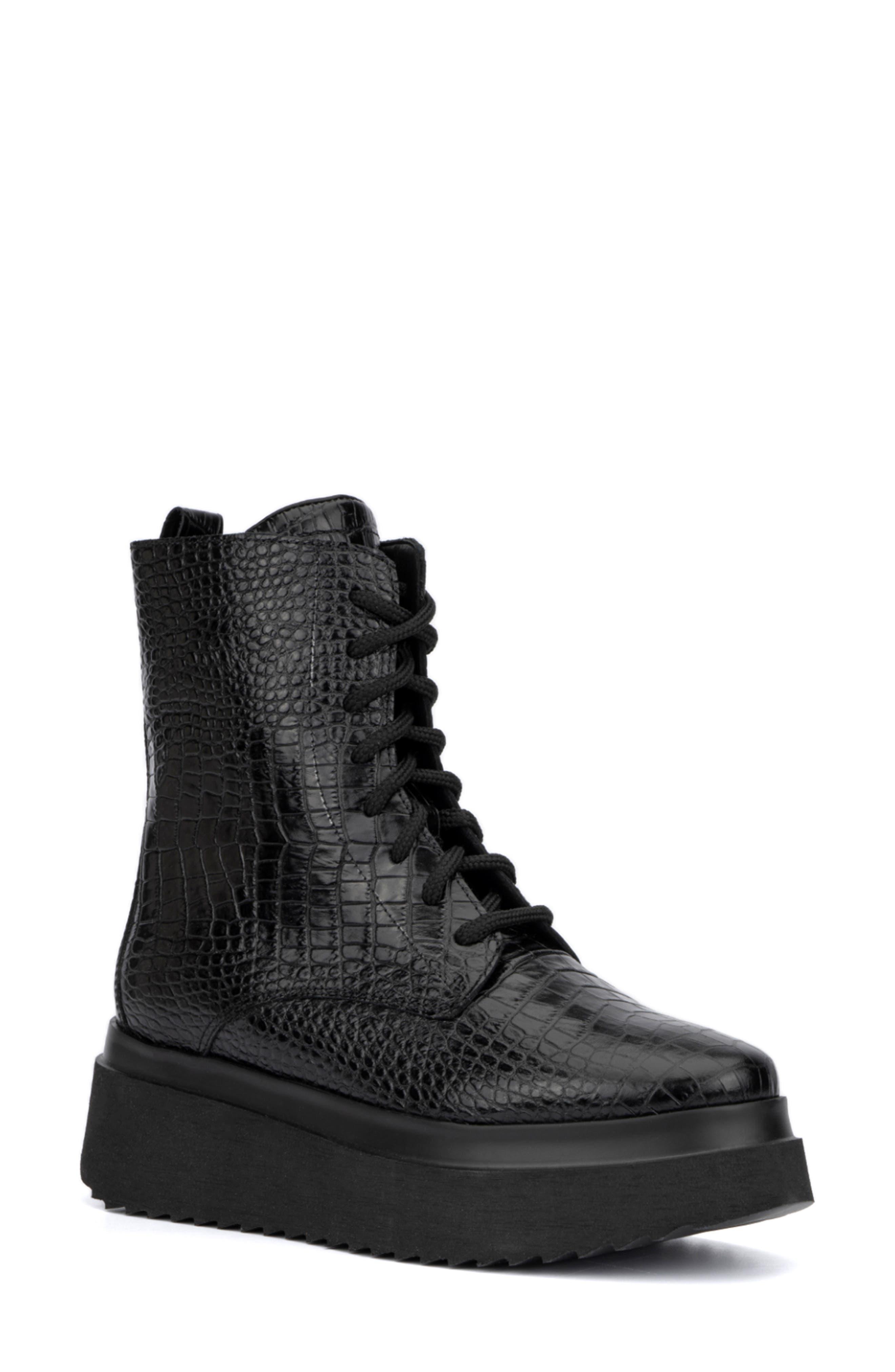 sinclair croc embossed platform combat boot