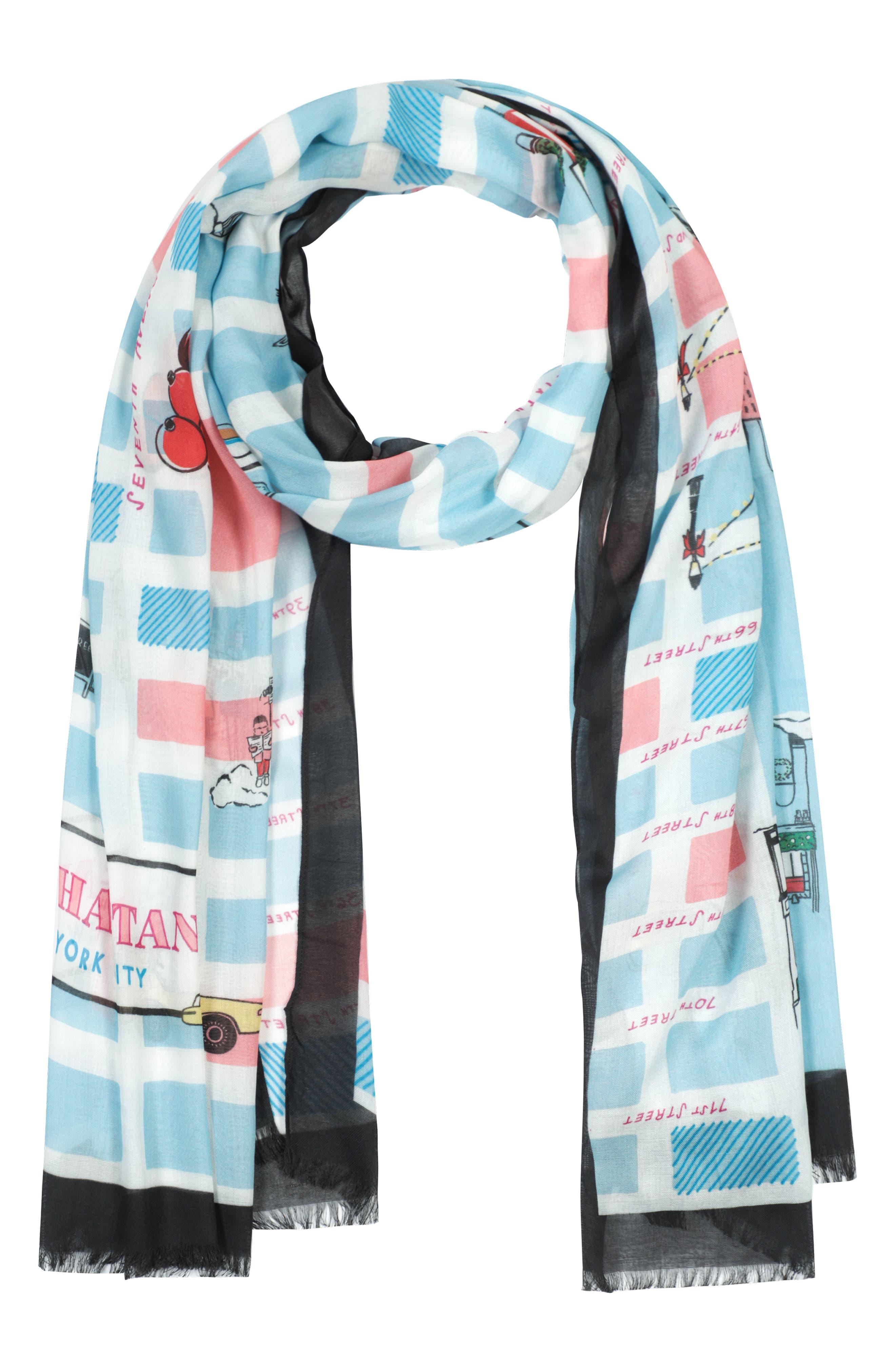 Kate Spade Holiday Map Of New York Oblong Fringe Scarf in Blue | Lyst