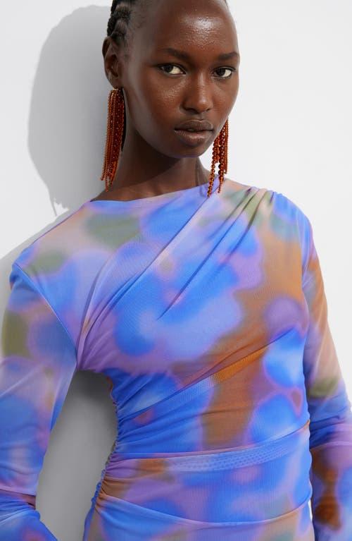blue long sleeve ruched dress Sky Blue Sequins V Wire Long Sleeve Ruched Dress