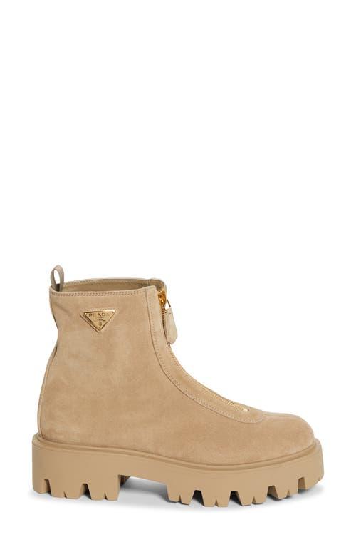 Prada Zip Front Lug Bootie in Natural | Lyst