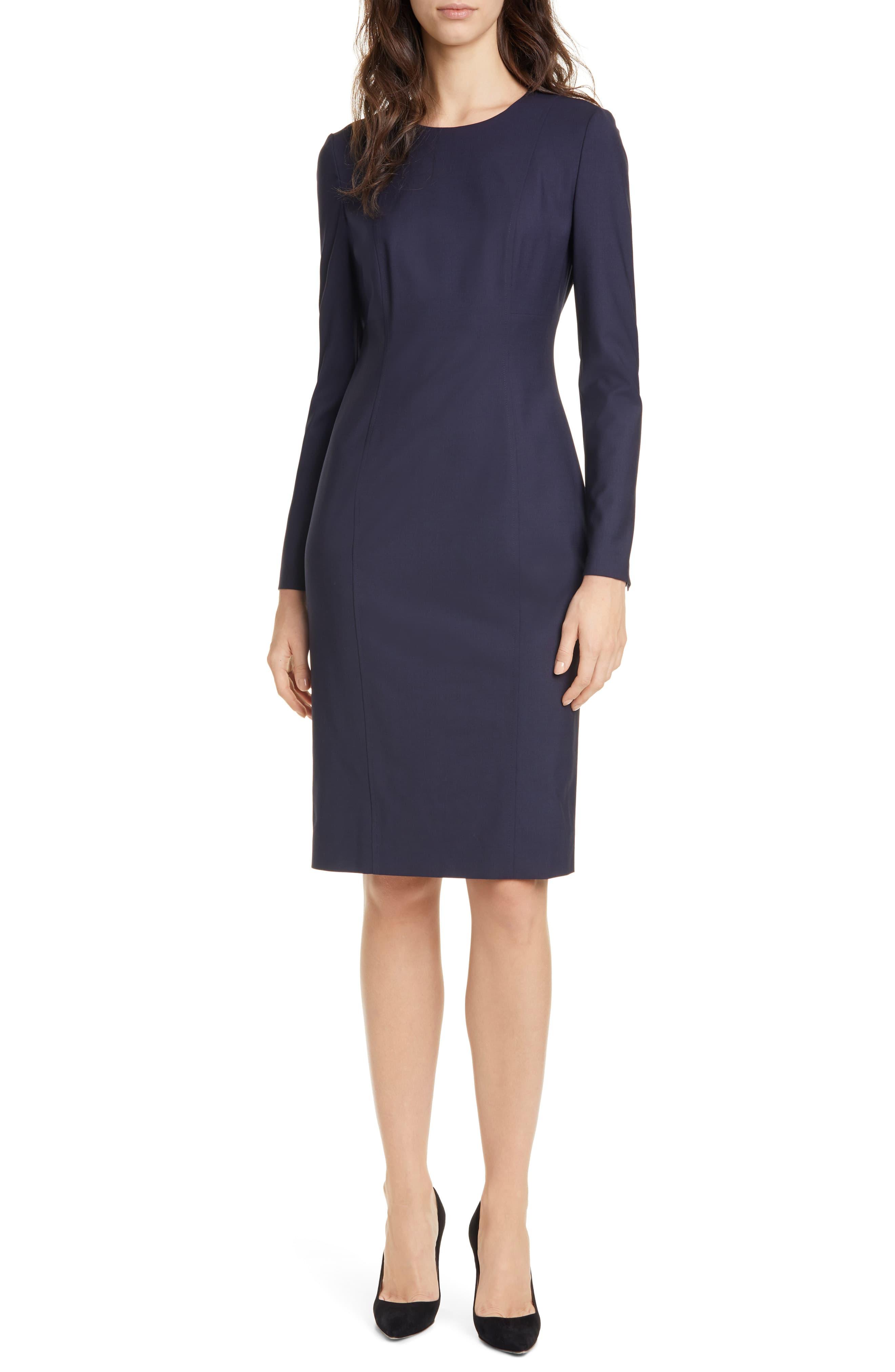 BOSS Wool Damola Long Sleeve Business Dress in Midnight (Blue) - Lyst