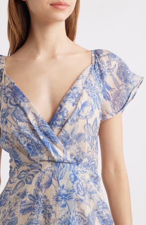 lulus april floral chiffon fit & flare midi dress Lulus April Floral Chiffon Fit & Flare Midi Dress in Blue