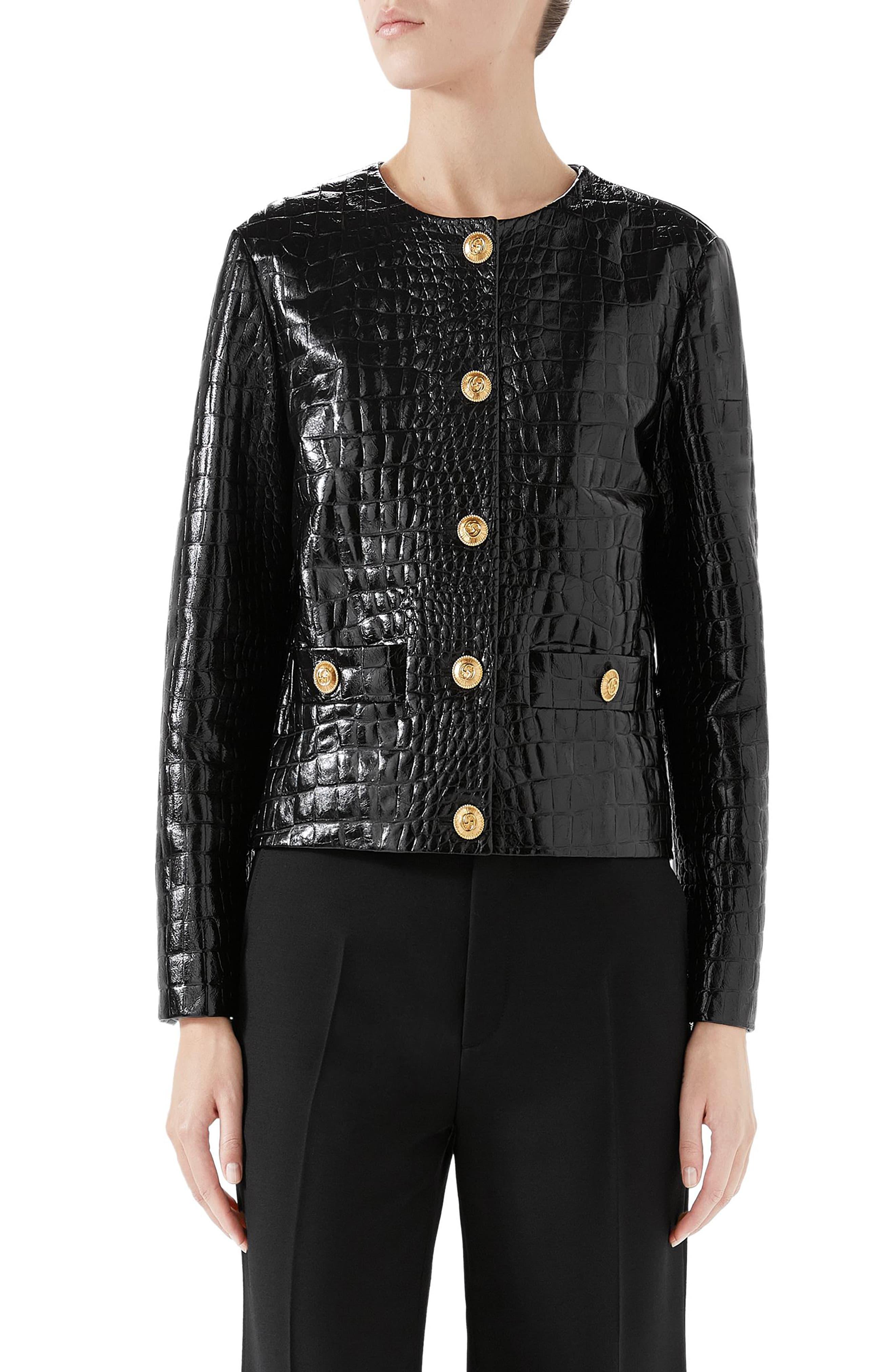 Gucci Croc Embossed Leather Jacket in Black Lyst