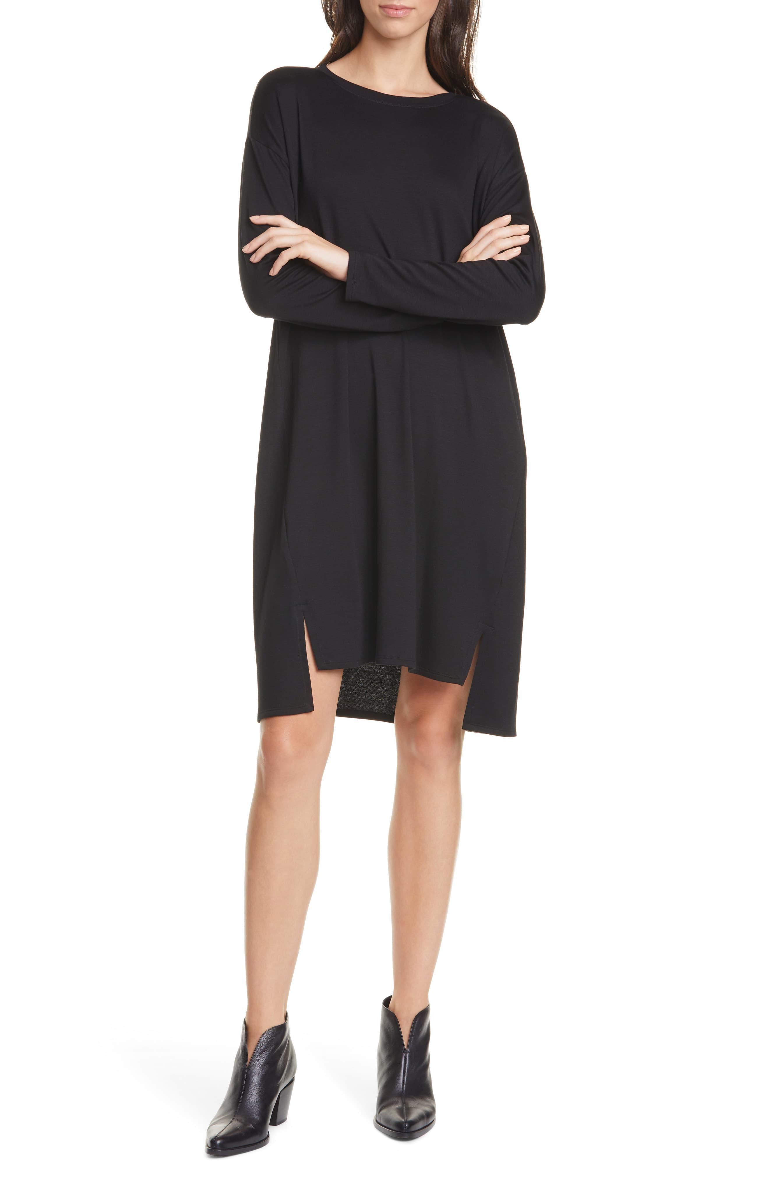 black long sleeve shift cocktail dress