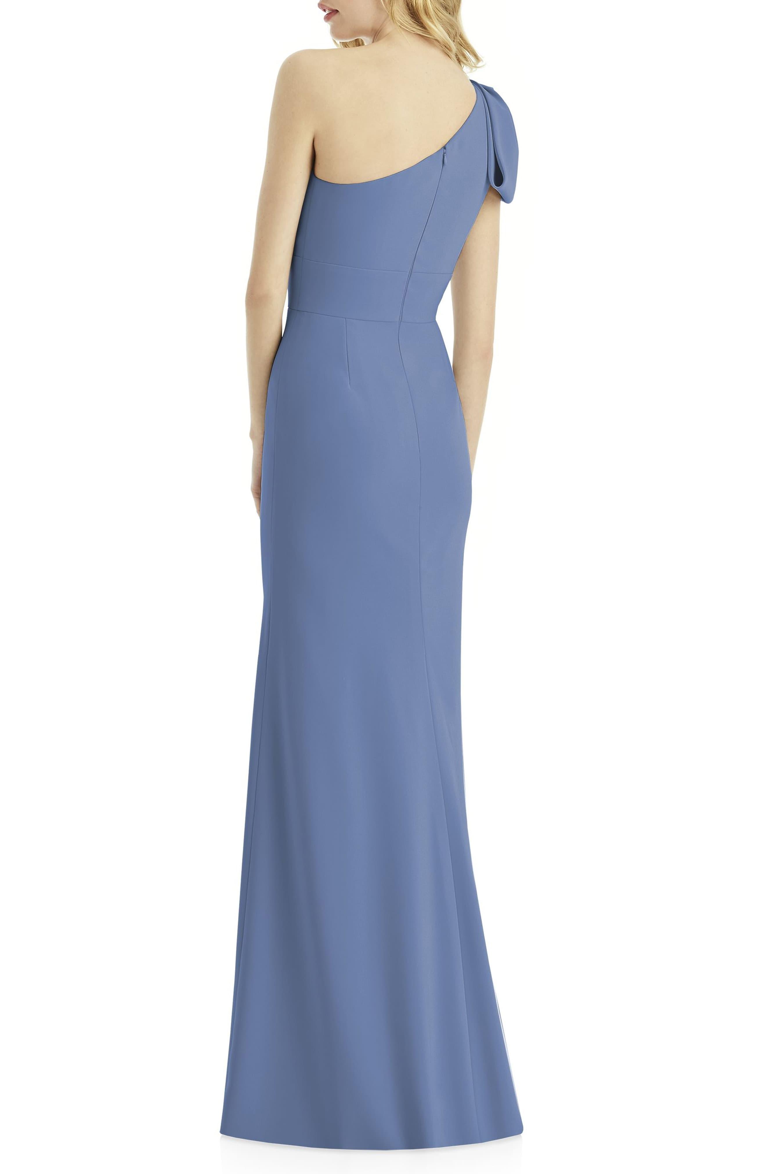 after six bow one shoulder gown