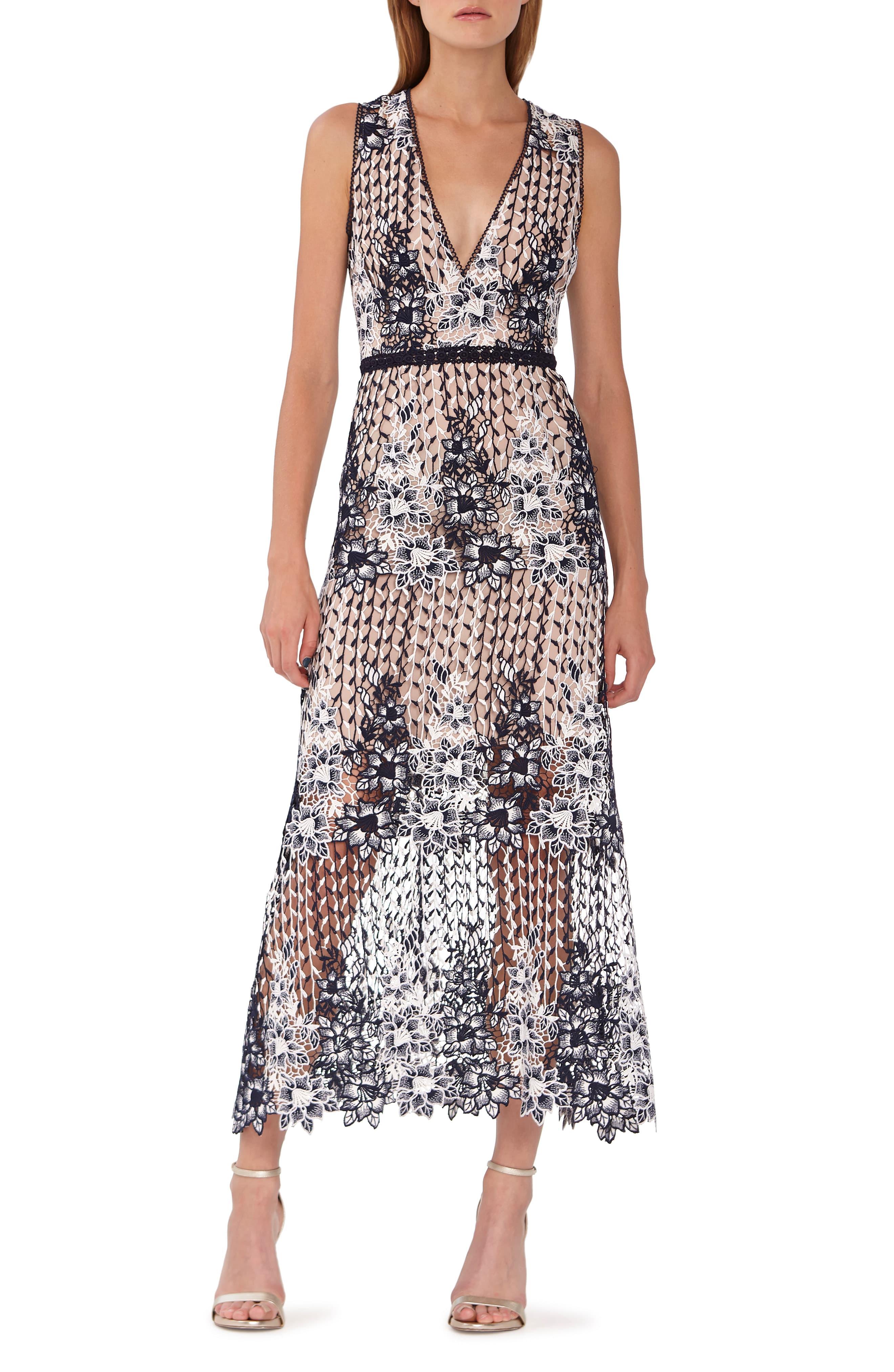 ml monique lhuillier floral lace midi dress