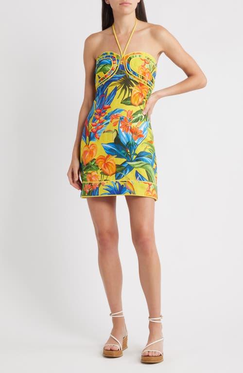 FARM Rio Bright Nature Linen Halter Minidress in Yellow | Lyst