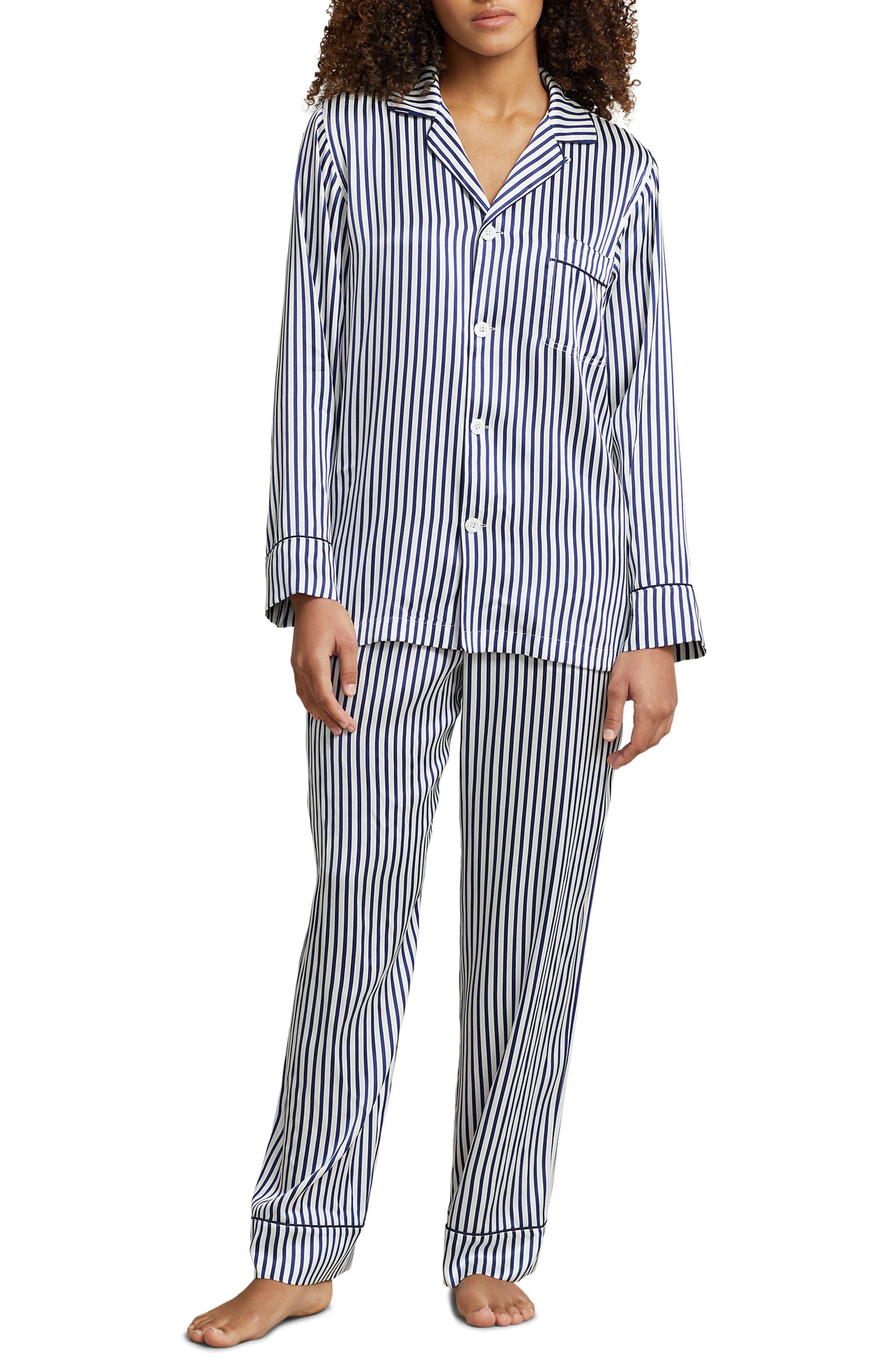 Polo Ralph Lauren Stripe Stretch Silk Pajamas in Blue | Lyst