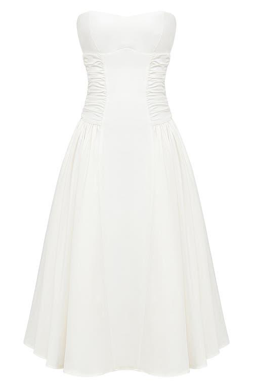 House Of Cb Georgiana Strapless Stretch Cotton Fit & Flare Dress in White |  Lyst