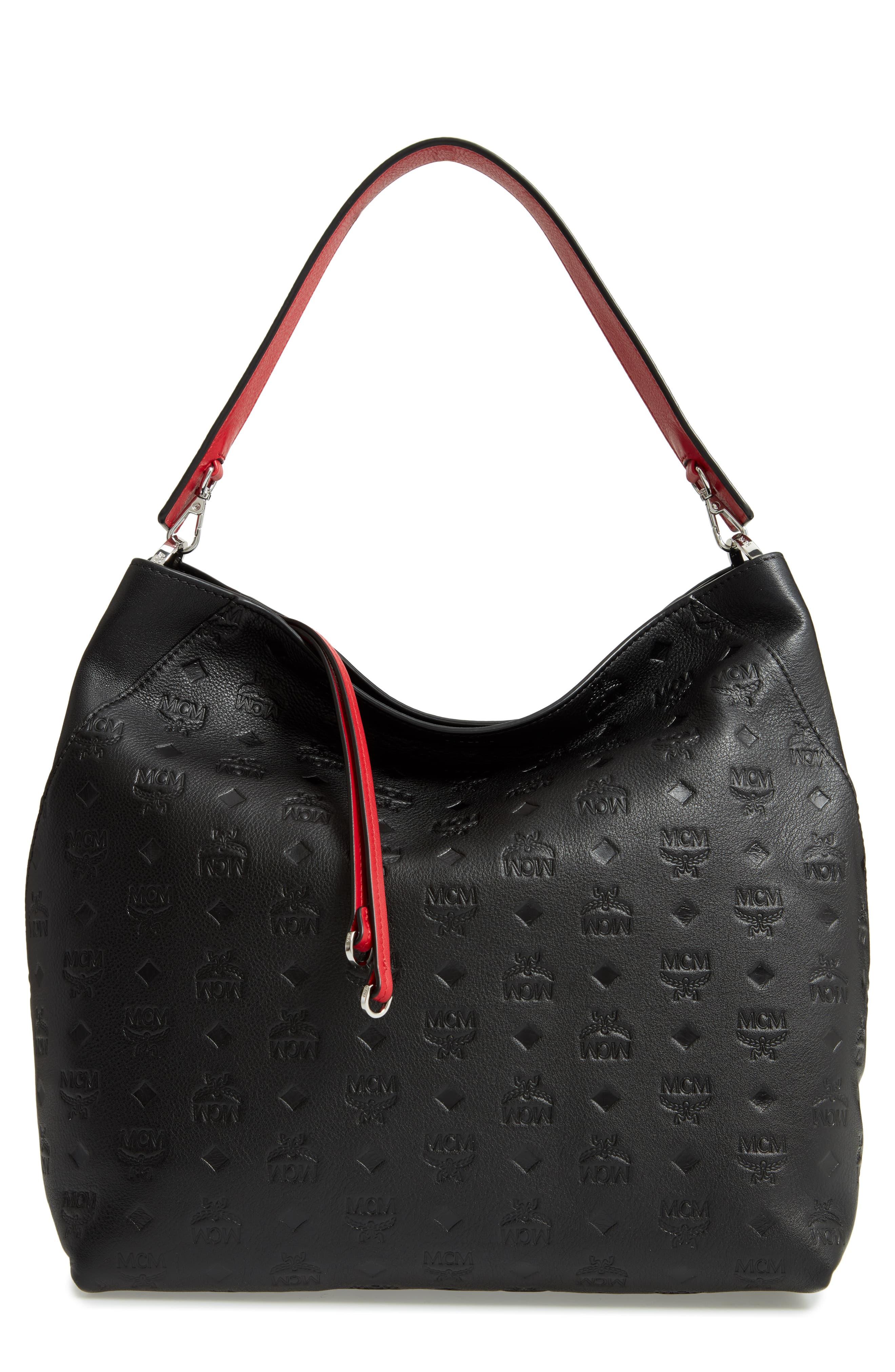 mcm black and white purse