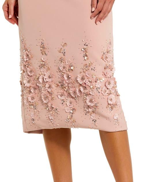 pink sleeveless hand beaded floral midi dress Mac Duggal Crepe in this Mac Duggal 6124 drop:AW26 RTW DROP 1 Bespoke Navy Blue Dress Size:37XL