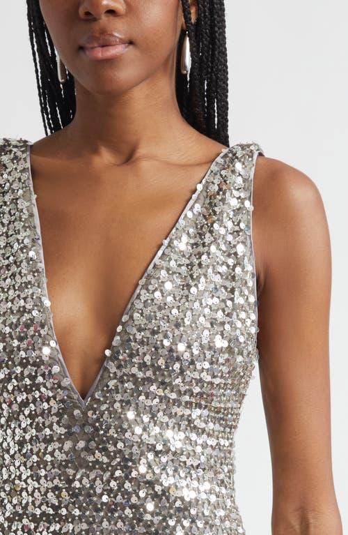 ramy brook silver sequin dress Giada Sequin High Neck Gown in ivory paillette