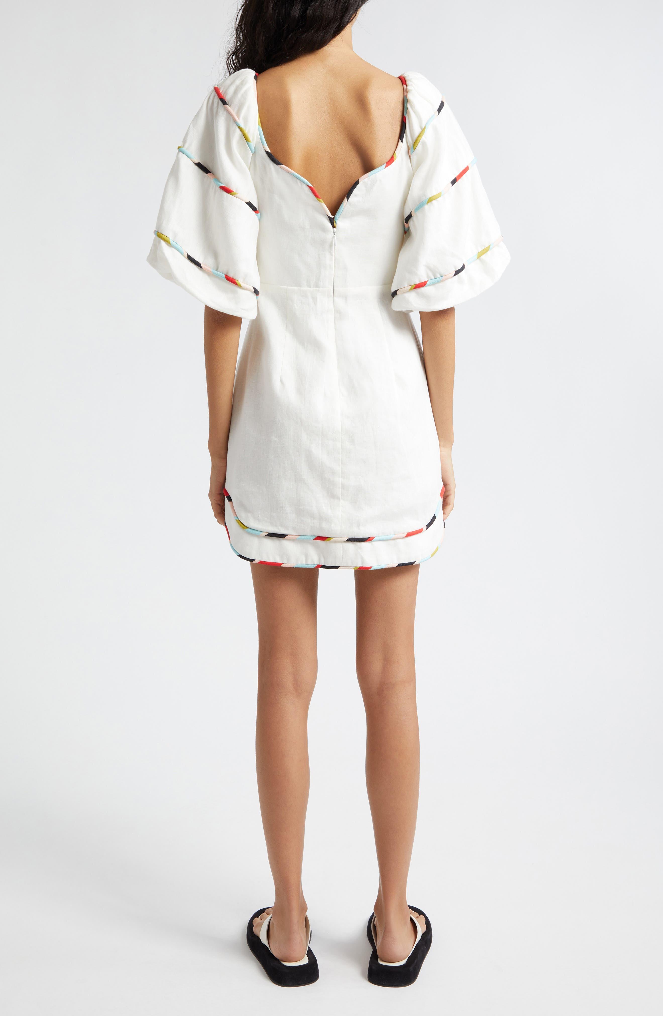 farm rio puff sleeve mini dress black and white Farm Rio Belle Garden Black Mini Dress – Mode Sportif main image 1