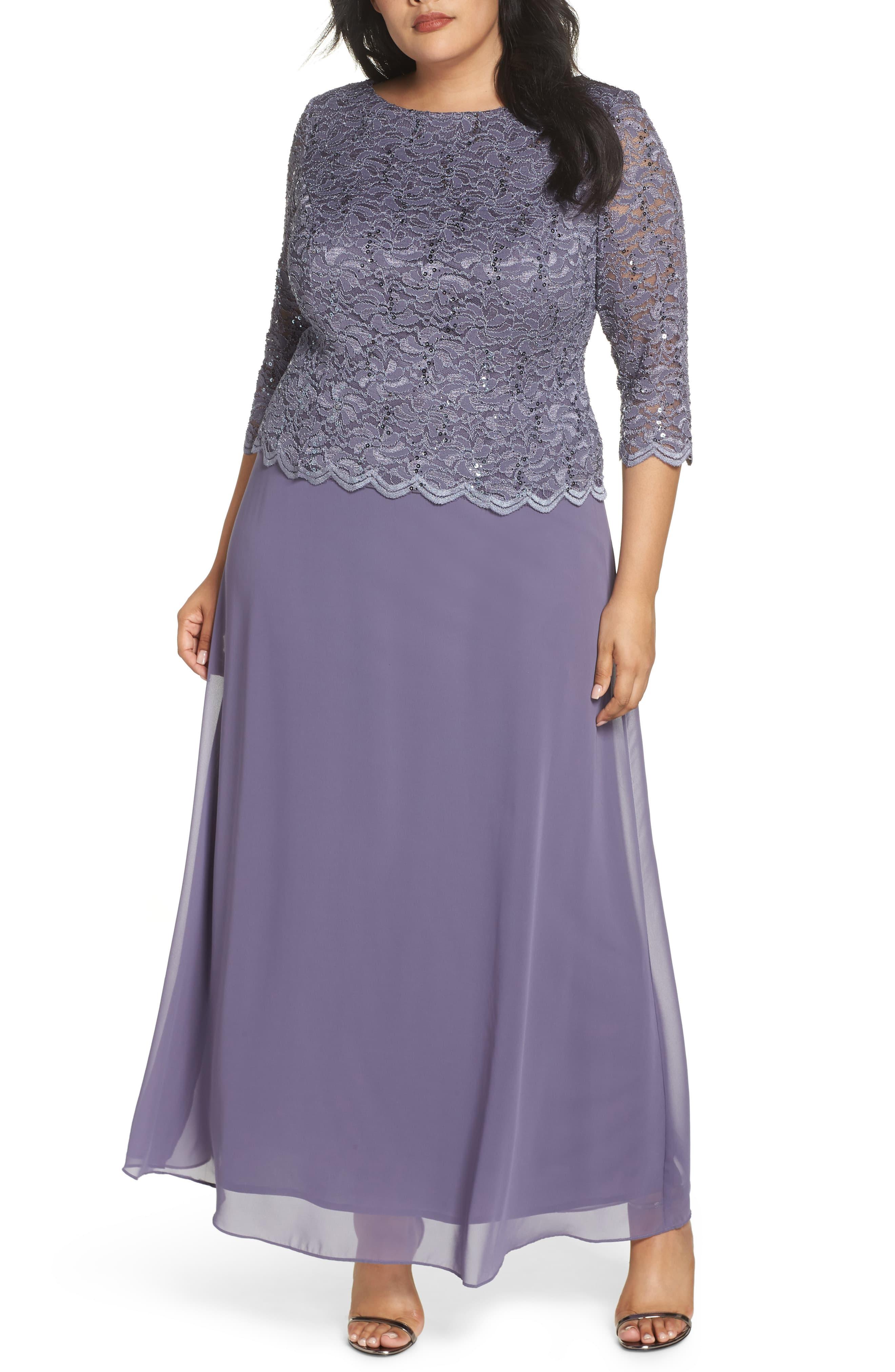 Alex Evenings Lace & Chiffon Gown in Vintage Lilac (Purple) - Lyst