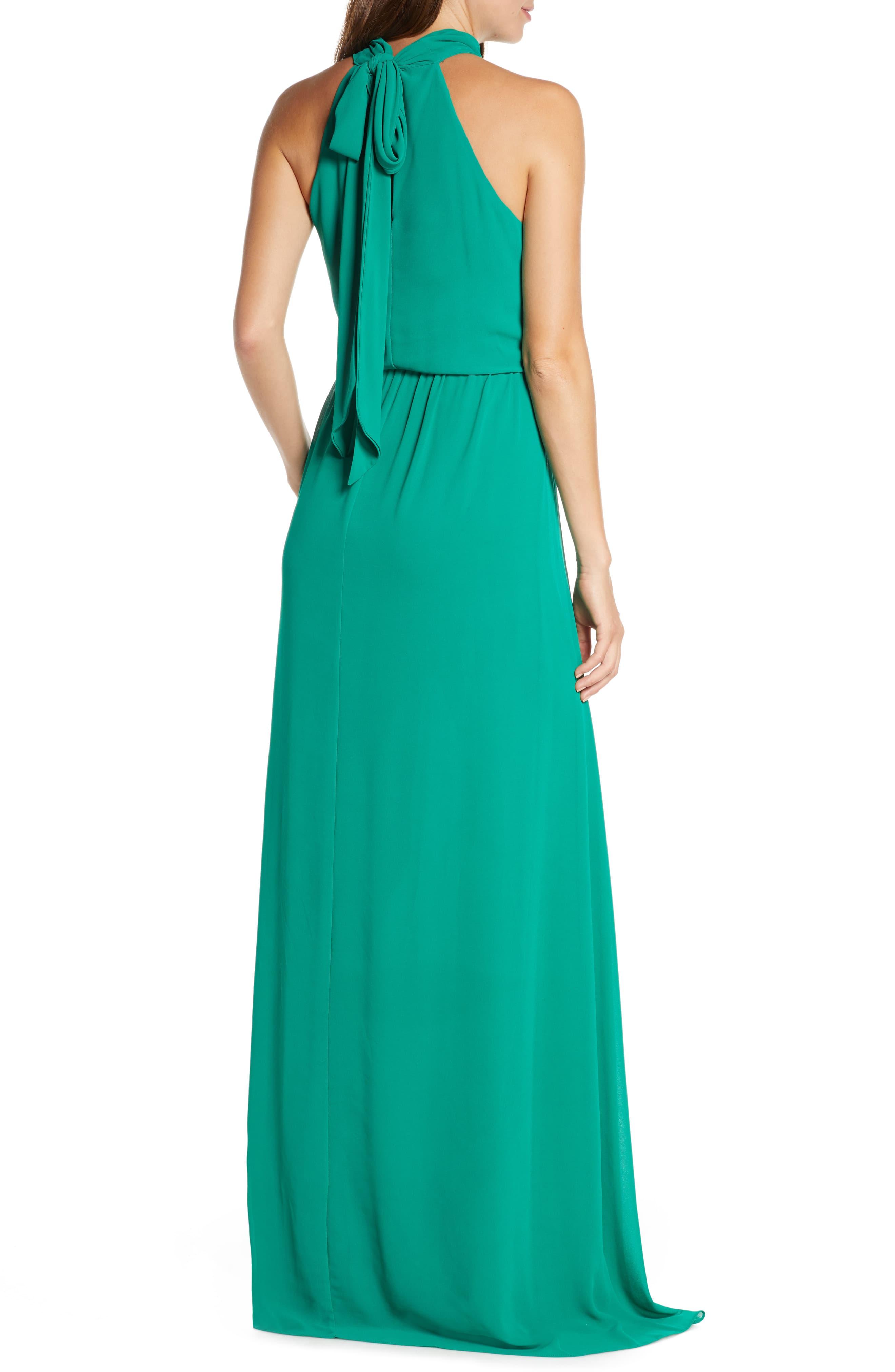 Badgley Mischka Chiffon Mock Neck Maxi Dress in Emerald (Green) - Lyst