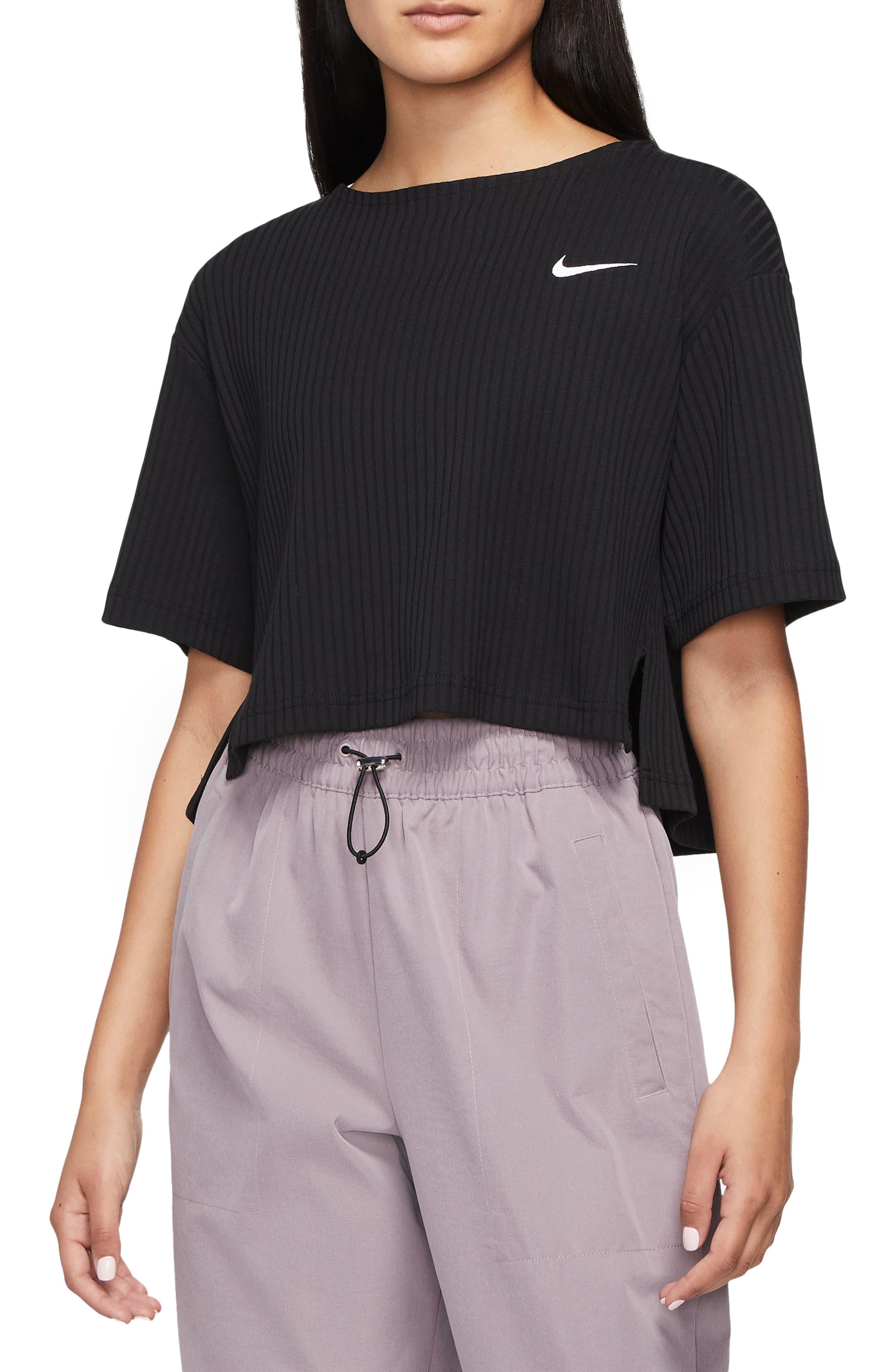 Nike Sportswear Rib Jersey Crop Top in Black | Lyst