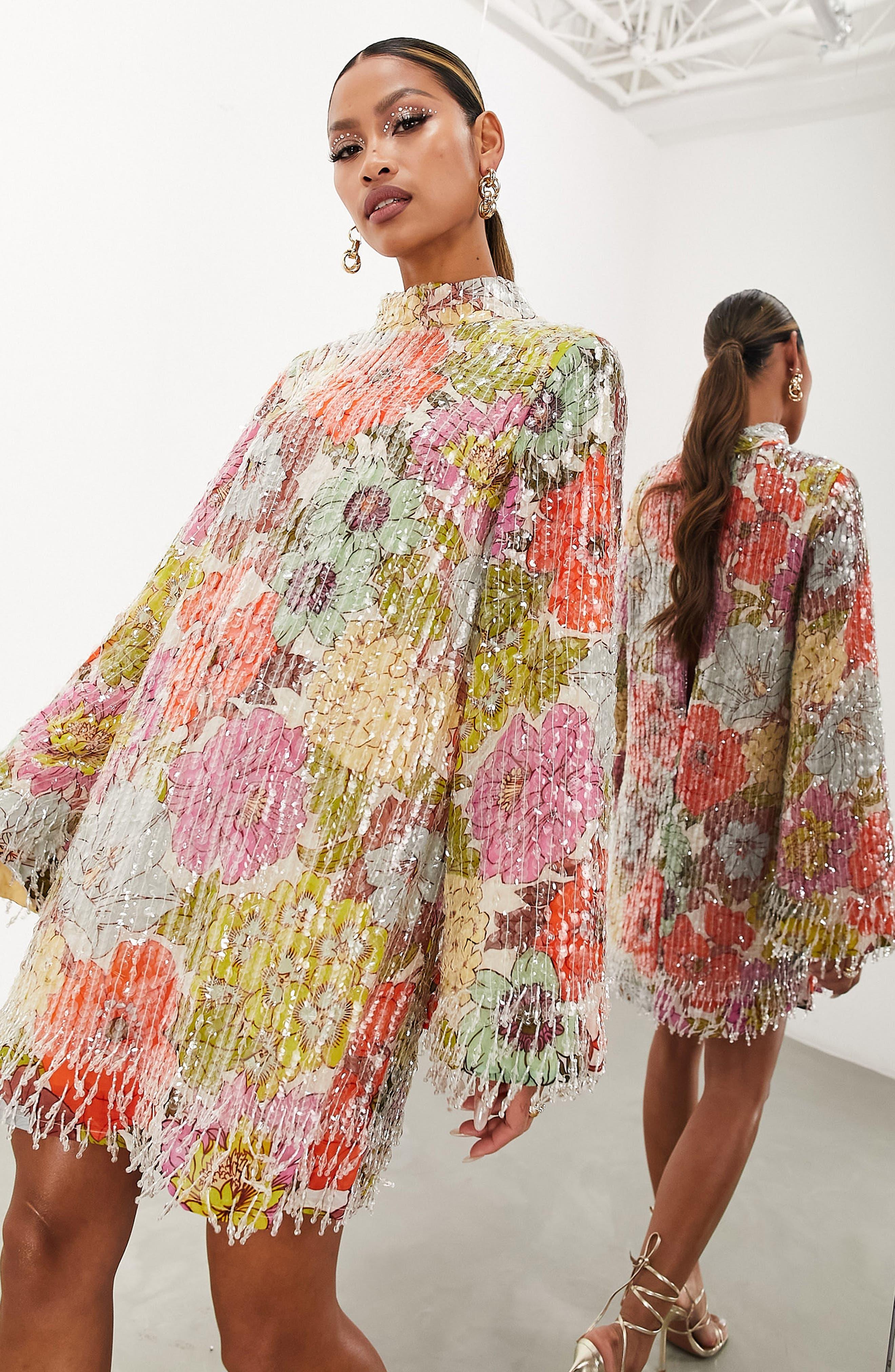 ASOS Floral Sequin & Bead Long Sleeve Shift Dress in Red | Lyst ASOS Floral Sequin & Bead Long Sleeve Shift Dress in Red | Lyst