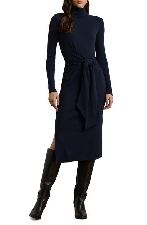Ralph Lauren Tie Waist Long Sleeve Rib Dress in Blue | Lyst