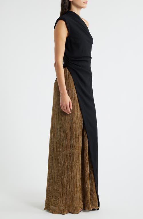 Black Halo Marigold One-Shoulder Metallic Mixed Media Stretch Crepe Gown in Black | Lyst Black Halo Marigold One-Shoulder Metallic Mixed Media Stretch Crepe Gown in Black | Lyst