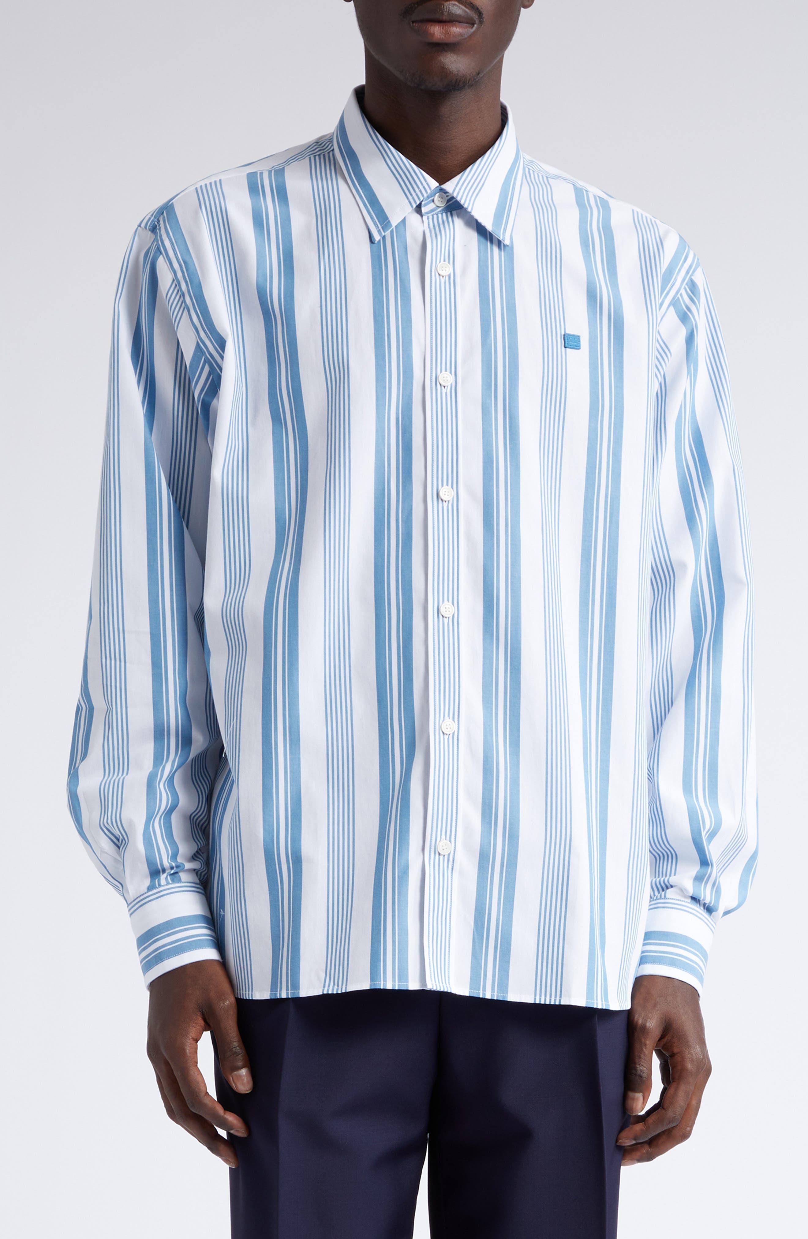Acne Studios Gender Inclusive Stripe Face Patch Button-up Shirt in Blue ...
