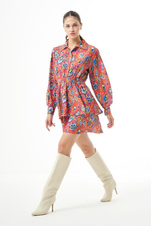 Mizalle Long Sleeve Flowy Mini Dress in Red | Lyst