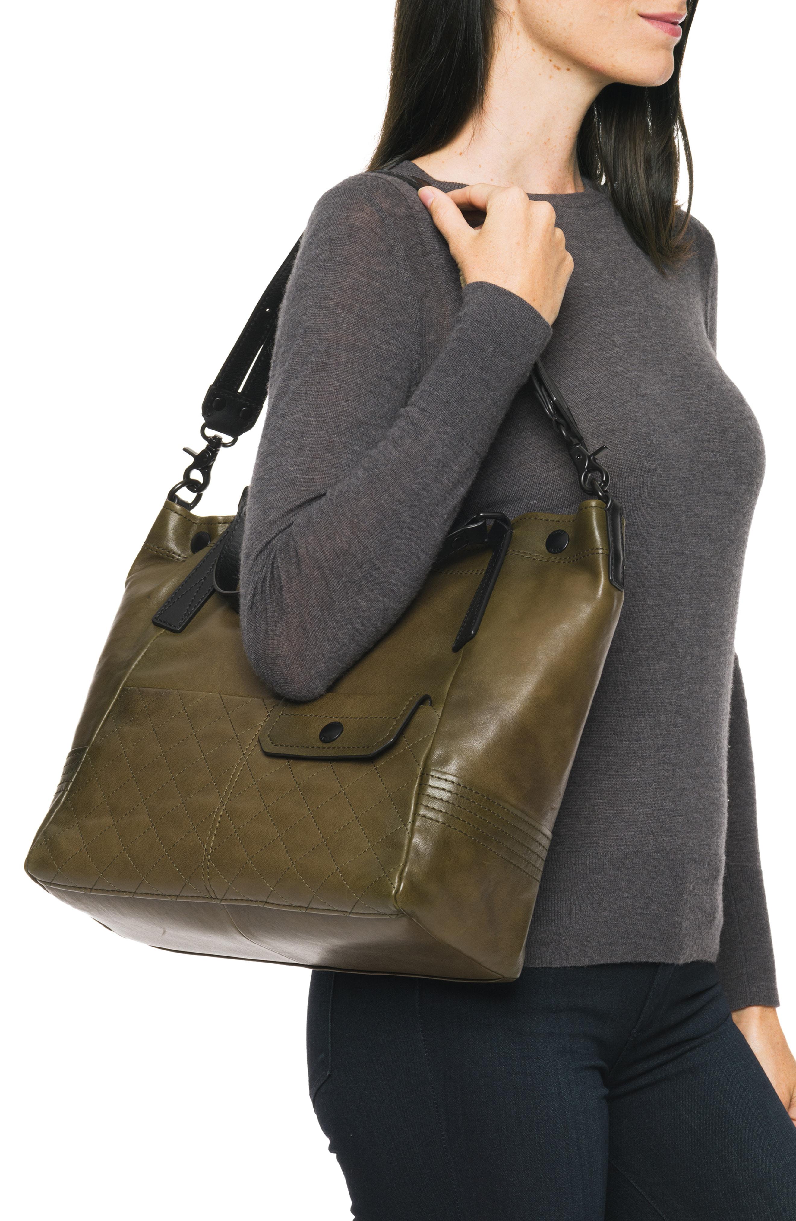 frye samantha quilted leather tote