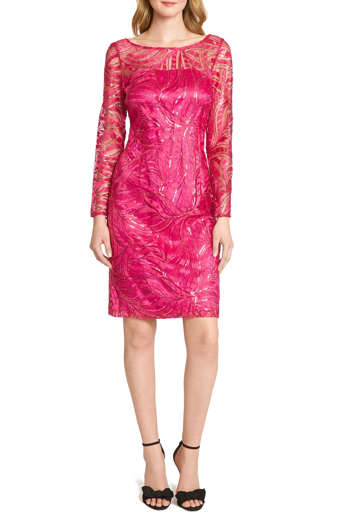 Tahari Embroidered Sequin Long Sleeve Cocktail Dress in Pink Lyst