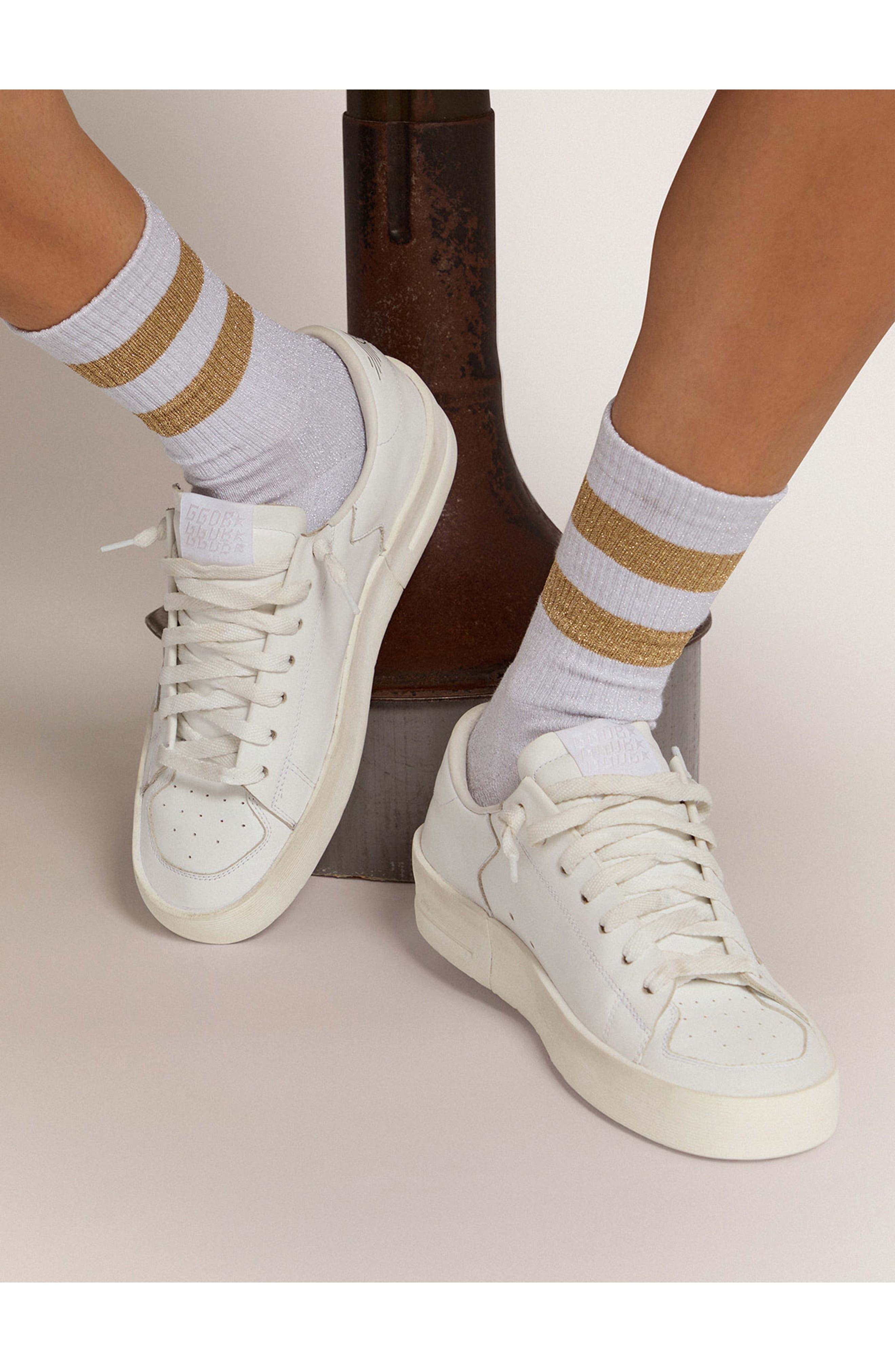 Golden Goose Metallic Stripe Rib Crew Socks in White | Lyst