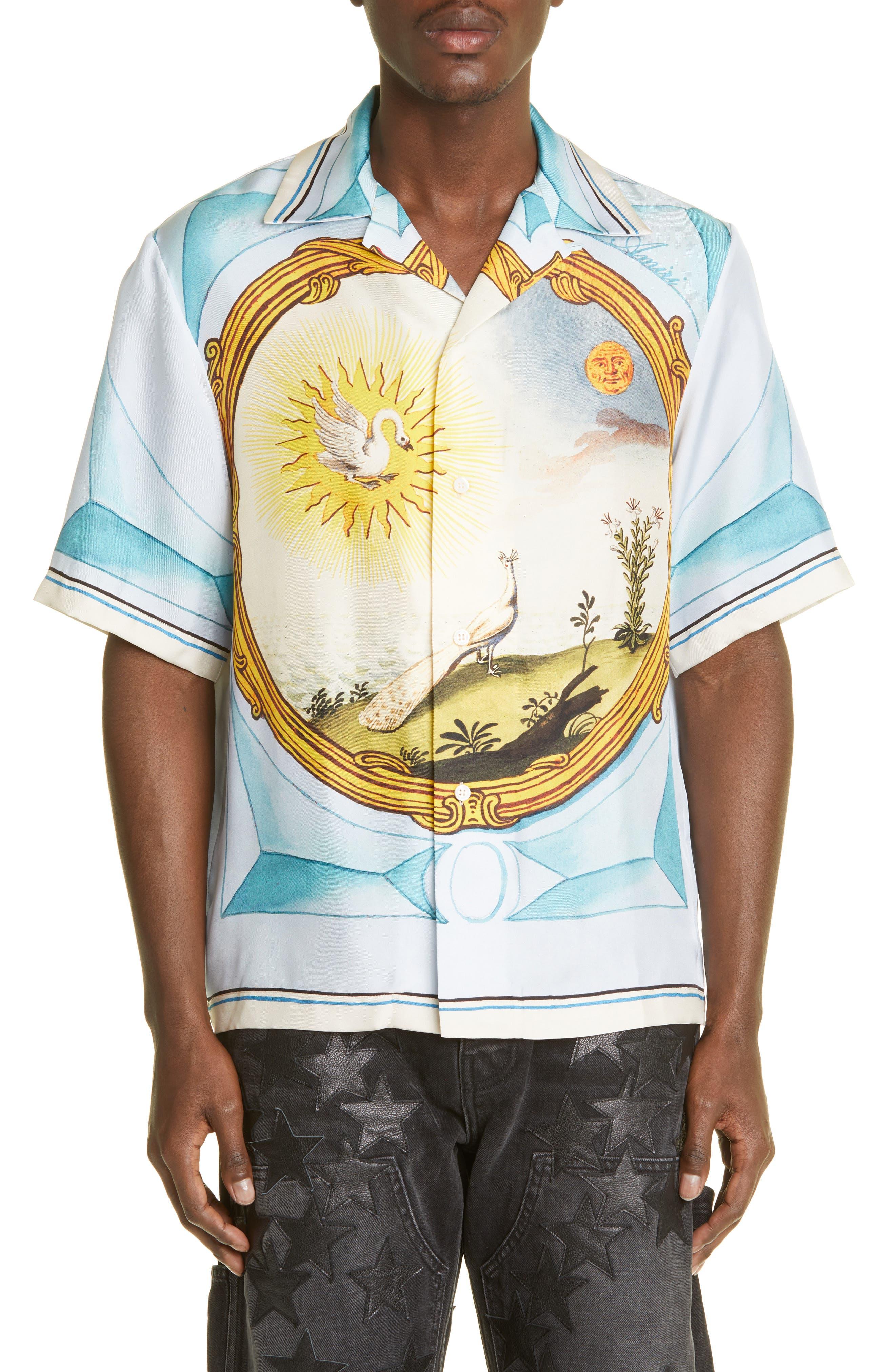 Amiri Landscape Frame Silk Bowling Shirt in Blue for Men Lyst