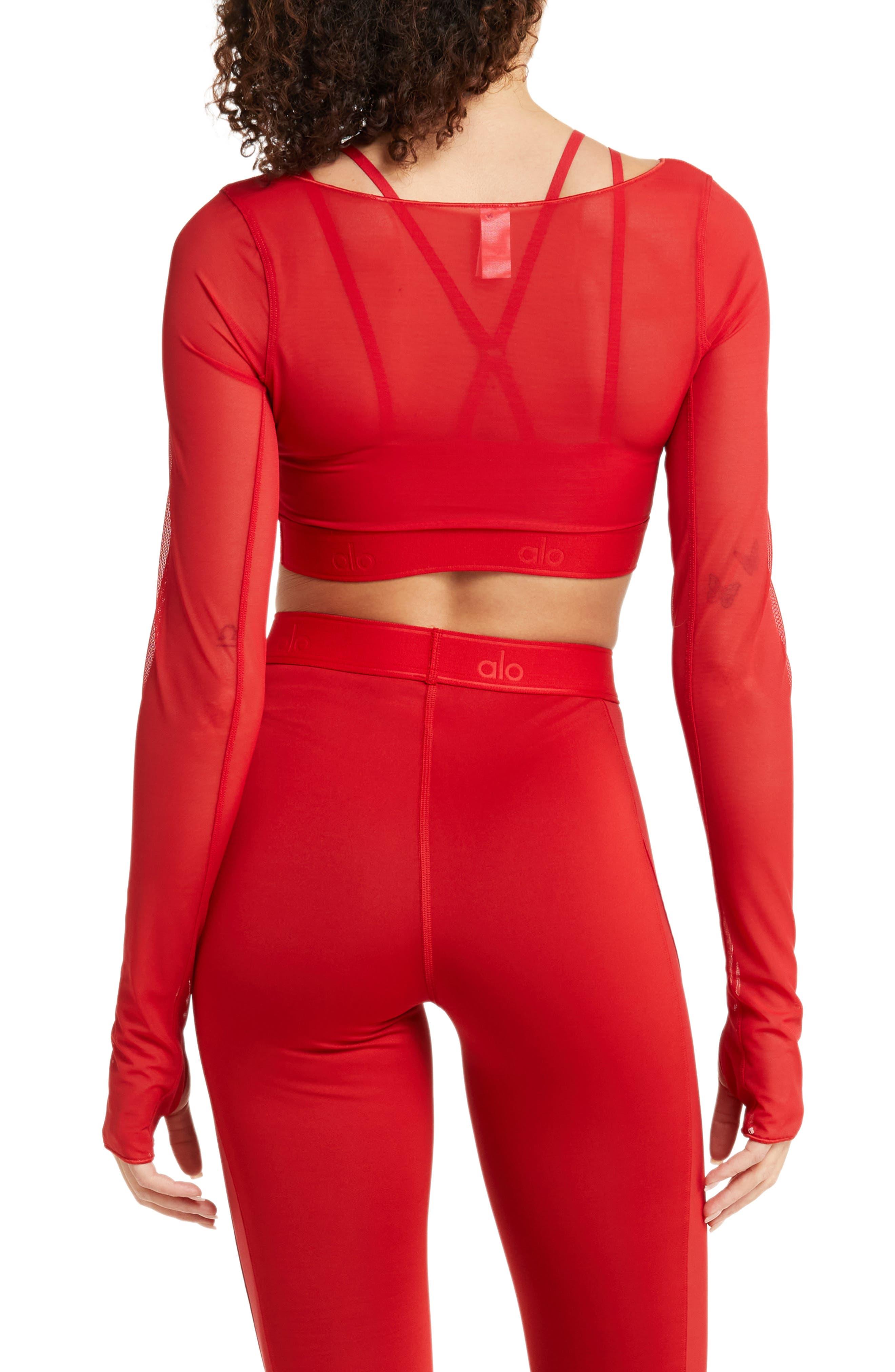 Alo Yoga Airlift Ballet Dream Long Sleeve Bra Top in Red | Lyst