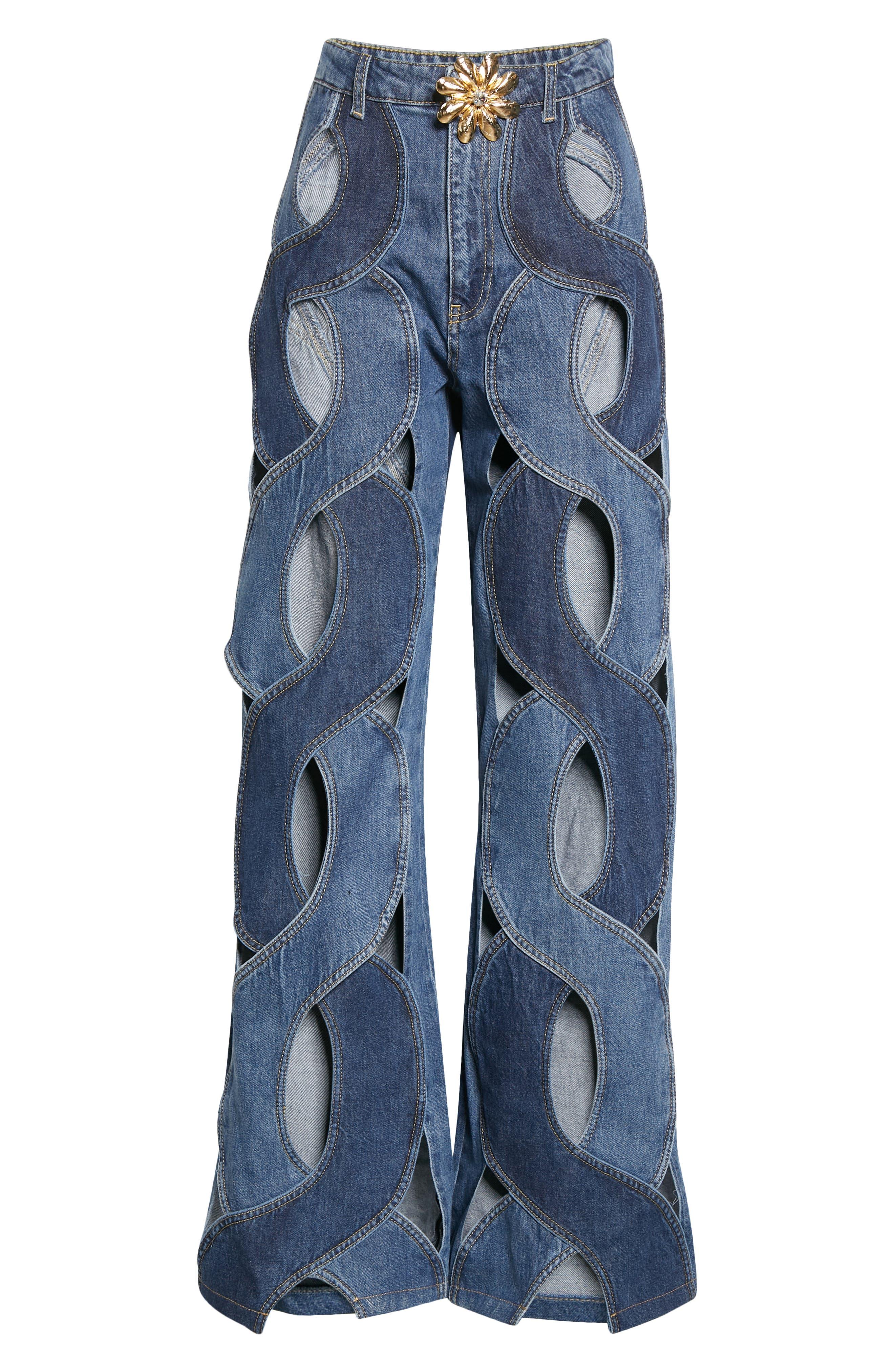 Area Mussel Flower Rope Cutout Wide Leg Jeans in Blue | Lyst