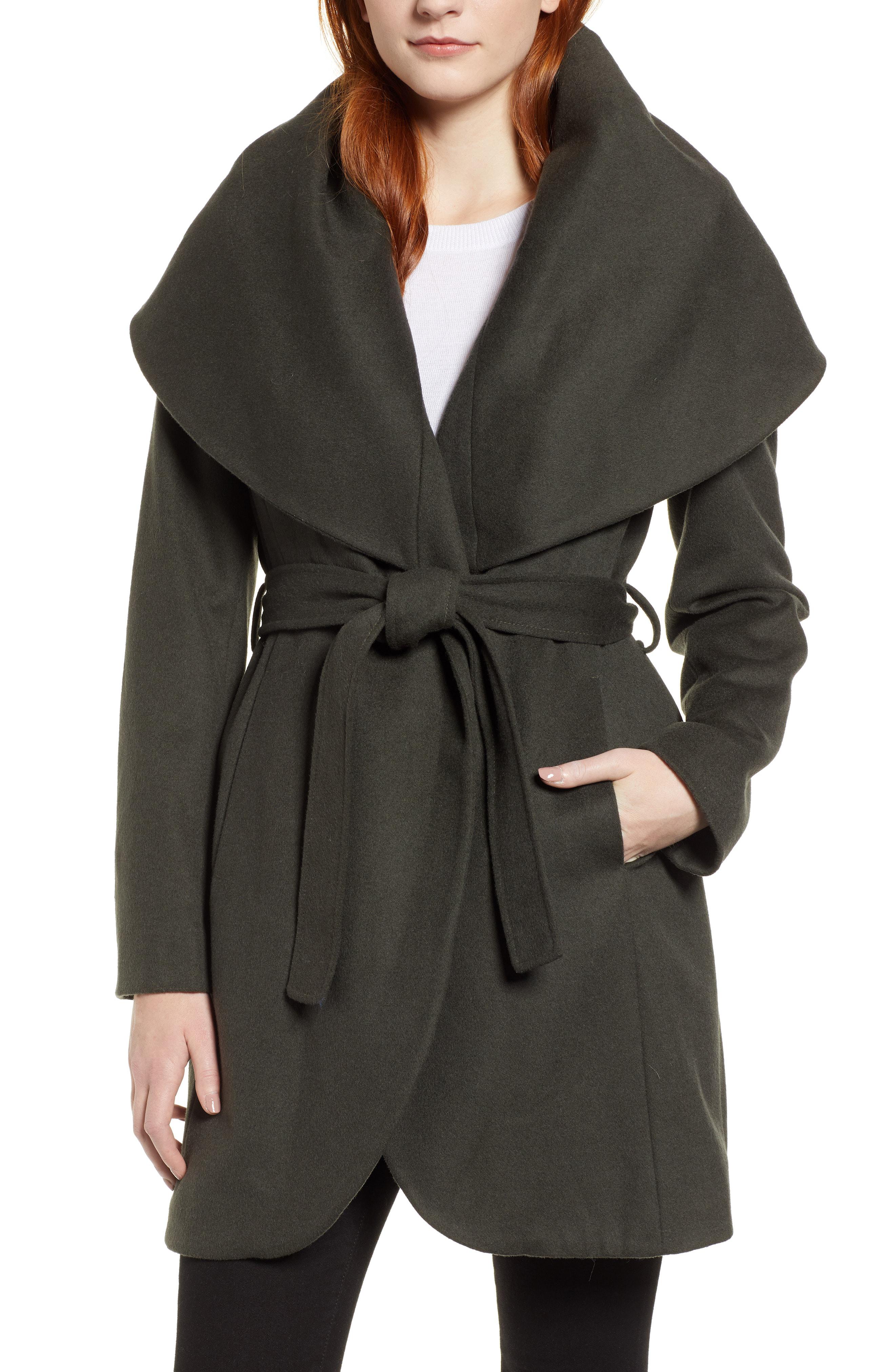 Tahari T Wool Blend Belted Wrap Coat in Gray - Lyst