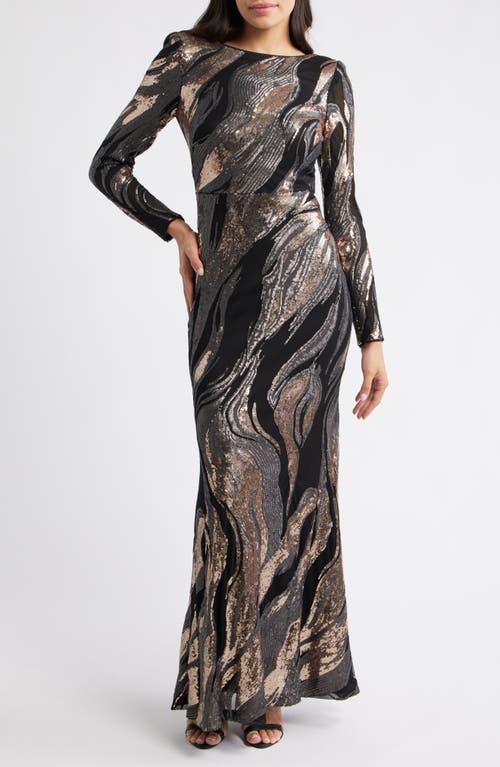 Vince Camuto Sequin Low Back Long Sleeve Gown in Black | Lyst