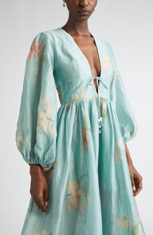 Zimmermann Drawn Metallic Floral Long Sleeve Linen & Silk Dress in Green | Lyst Zimmermann Drawn Metallic Floral Long Sleeve Linen & Silk Dress in Green | Lyst